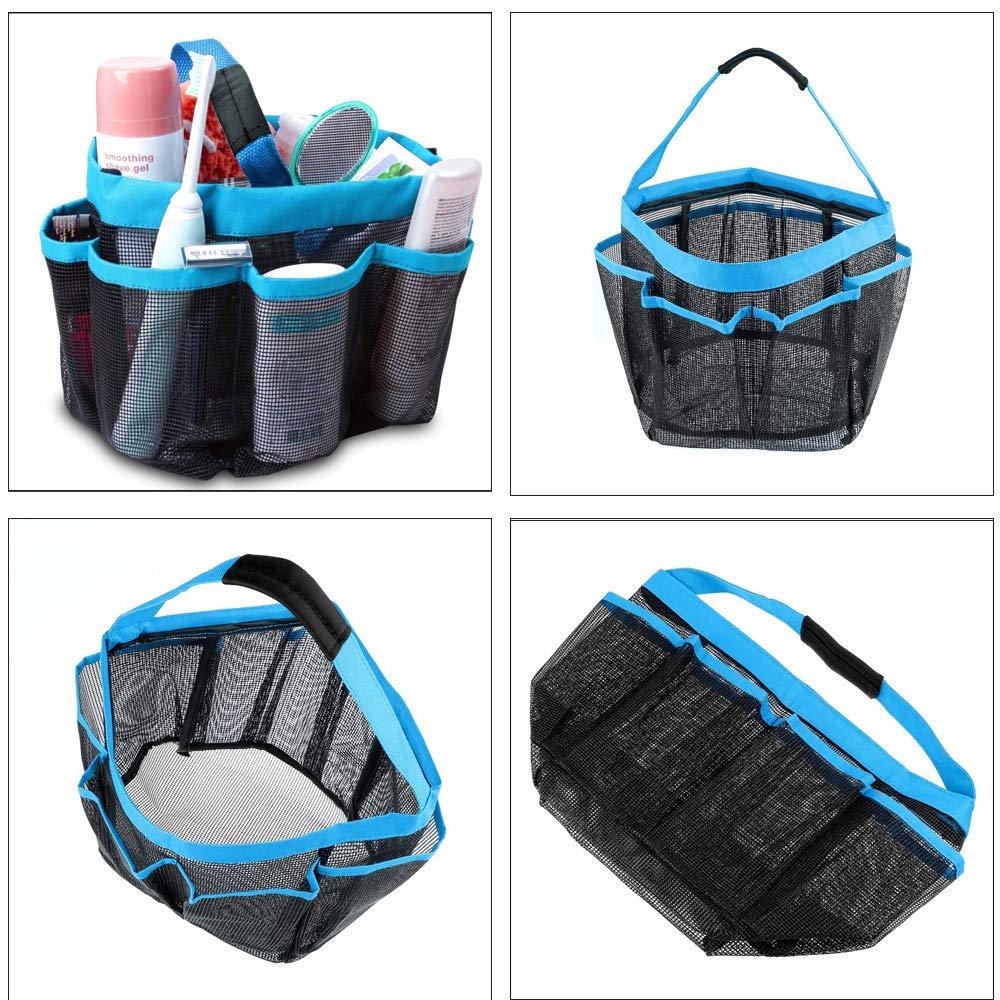 GGone 3 Pack Mesh Shower Caddy - Portable Quick Dry Hanging Tote Storage Bag with 9 Large Pockets for Shampoo, Soap & Bathroom Accessories (Black, Blue, Pink) | Perfect for College Dorms, Travel & Small Bathroom Organization