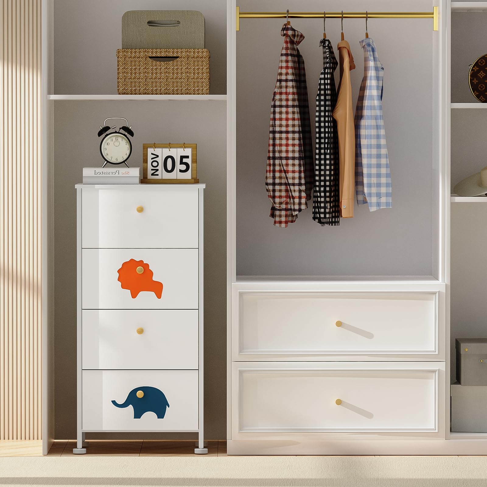FRAPOW Kids Dresser for Bedroom - 4 Fabric Drawers Baby Dresser with Wood Top & Metal Frame, Tall Storage Organizer for Toddler Clothes, Toys & Nursery Essentials | Perfect for Nursery, Bedroom, Closet & Small Apartment Organization