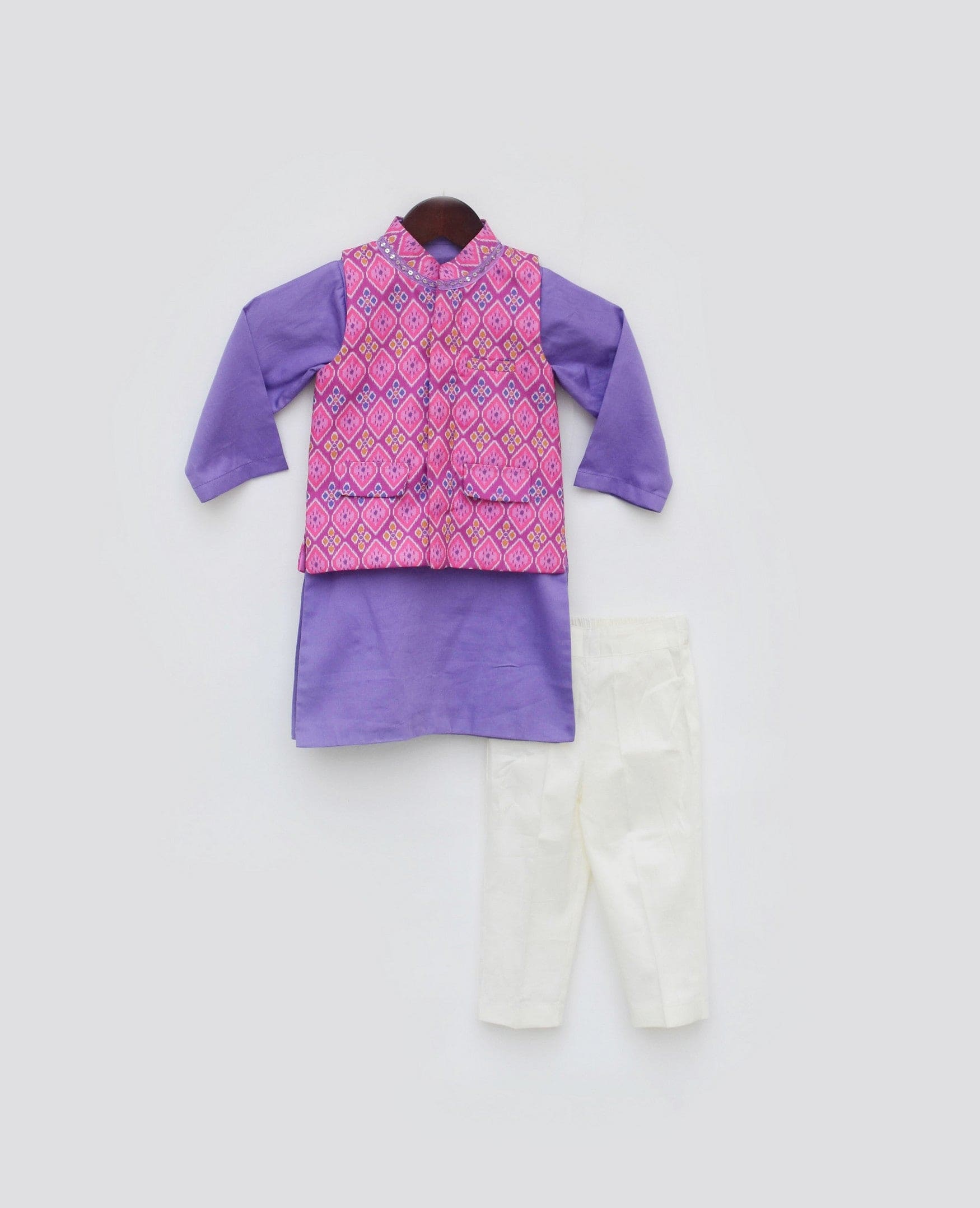Pre Order: Stylish Pink Patola Printed Nehru Jacket Set for Men | Traditional Indian Ethnic Wear | Perfect for Weddings, Festivals & Special Occasions