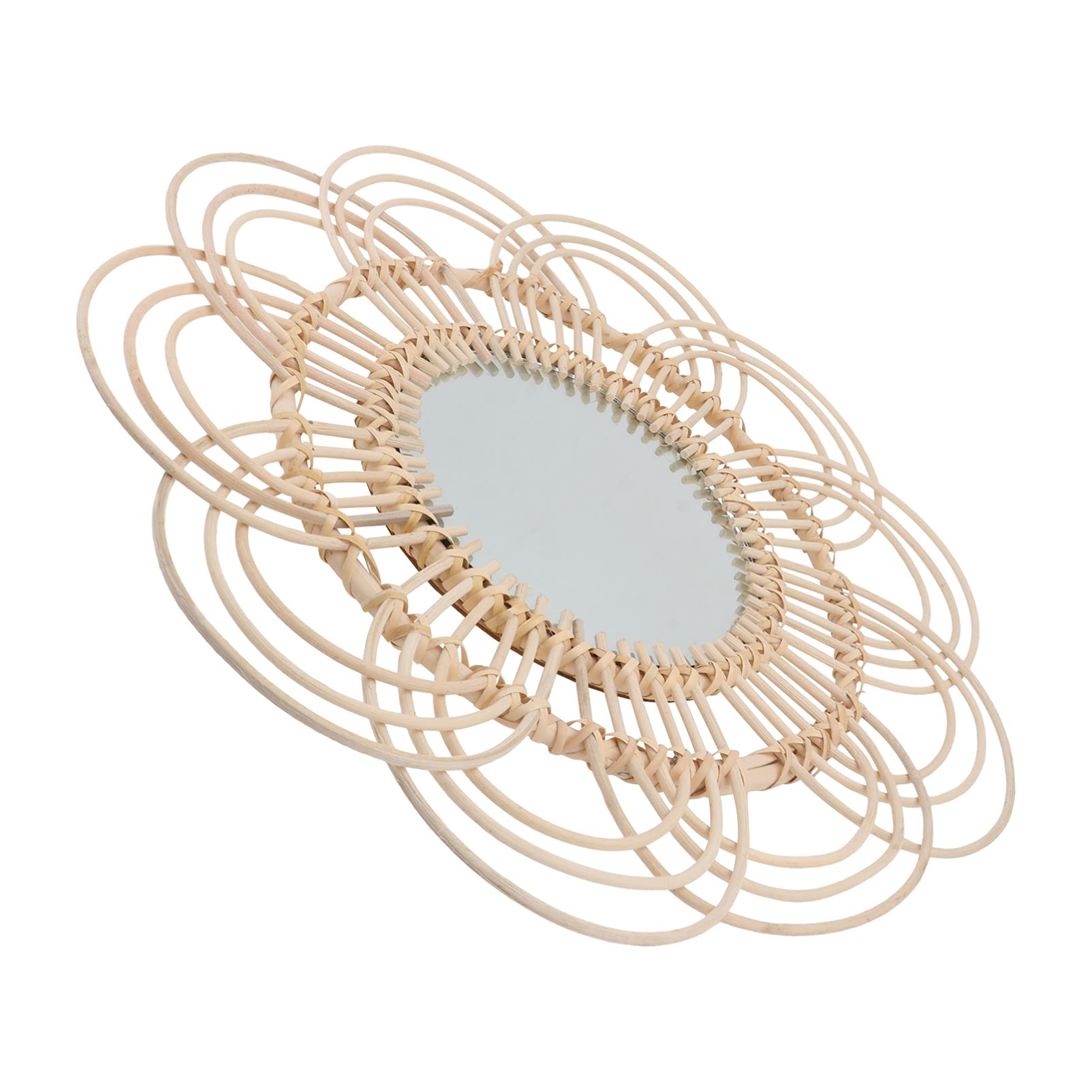 Hemoton 1pc Wicker Decorative Mirror - Macrame Wall Hanging Mirror with Woven Design, LED Vanity Mirror for Makeup & Dressing Room, Nordic Style Small Wooden Wall Mirror for Bedroom & Bathroom Decor