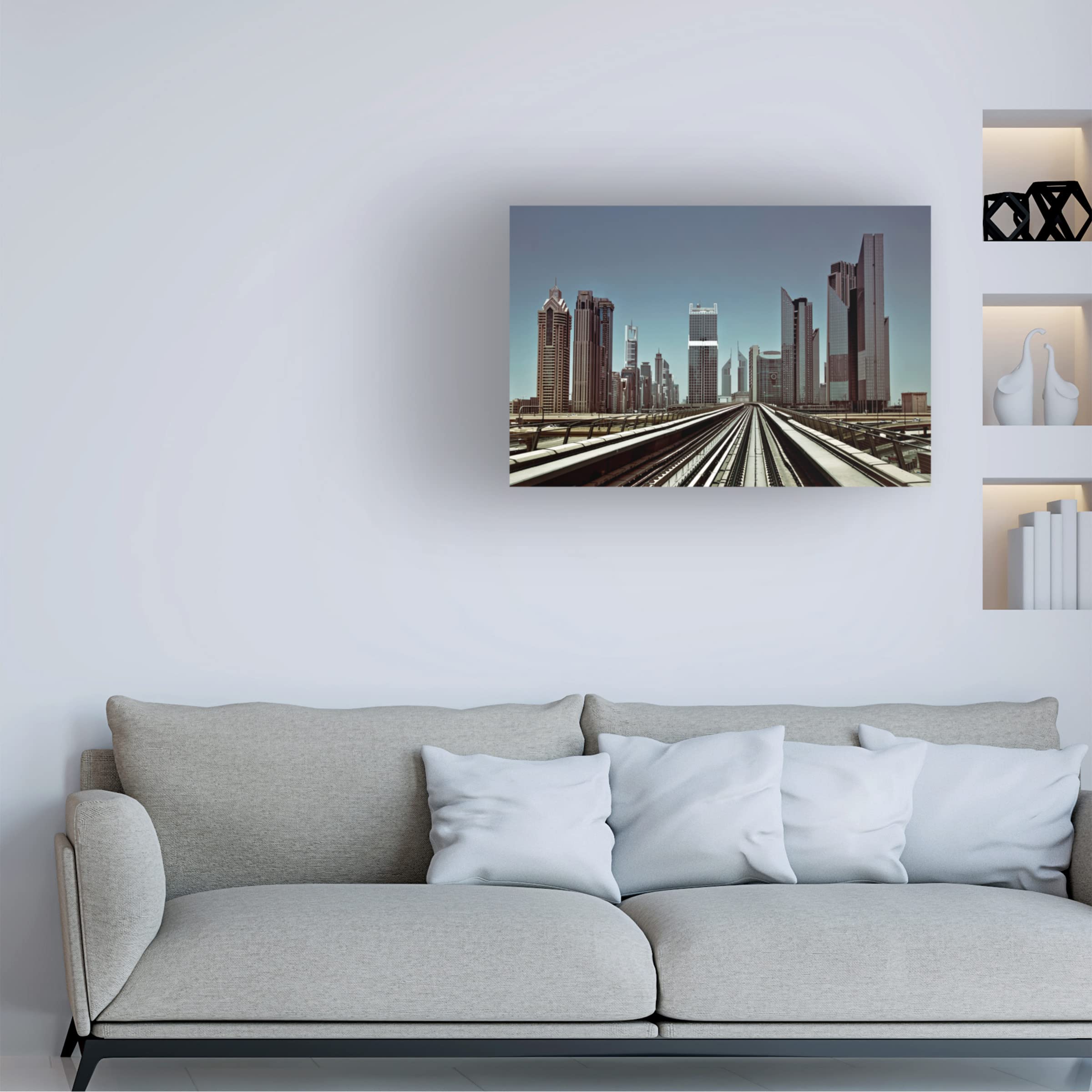 Trademark Fine Art 'Dubai Metro' Canvas Wall Art Print by Naufal - Modern Cityscape Painting for Living Room, Office & Home Decor