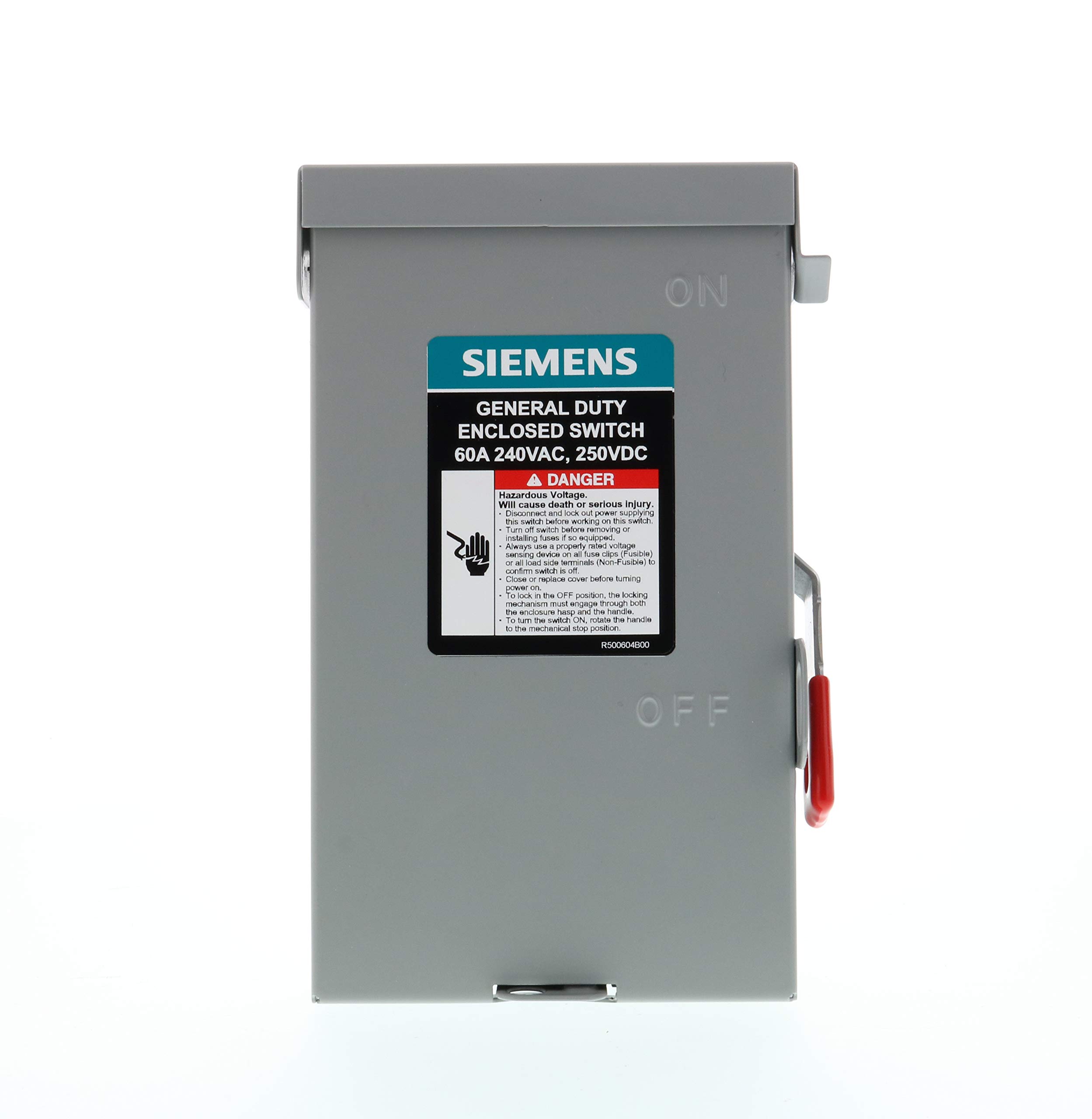 SIEMENS 2P 60A 240V General Duty Safety Switch Indoor Non-Fusible - Heavy Duty Electrical Disconnect for Commercial & Industrial Use | Perfect for HVAC Systems, Motor Controls & Power Distribution Panels
