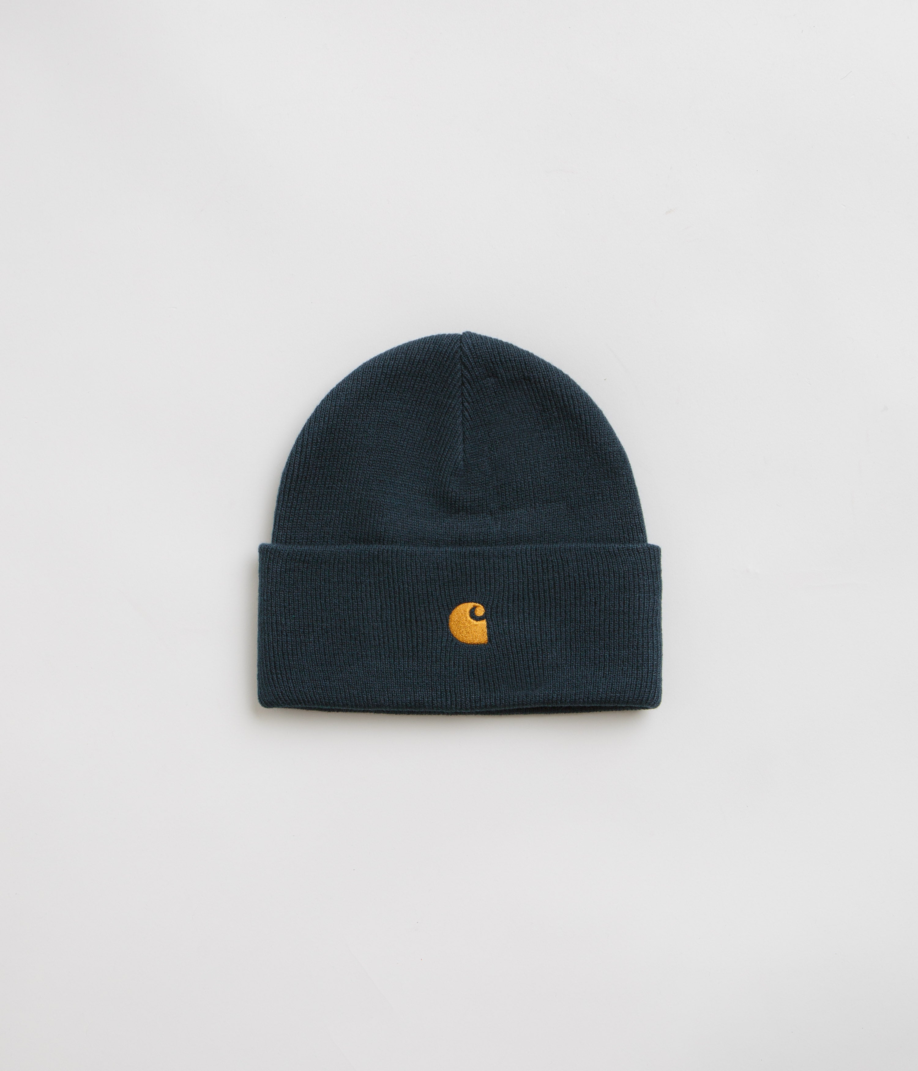 Carhartt Chase Beanie Hat - Duck Blue & Gold Color - Warm Winter Skull Cap for Men & Women - Perfect for Outdoor Activities, Hiking, and Cold Weather