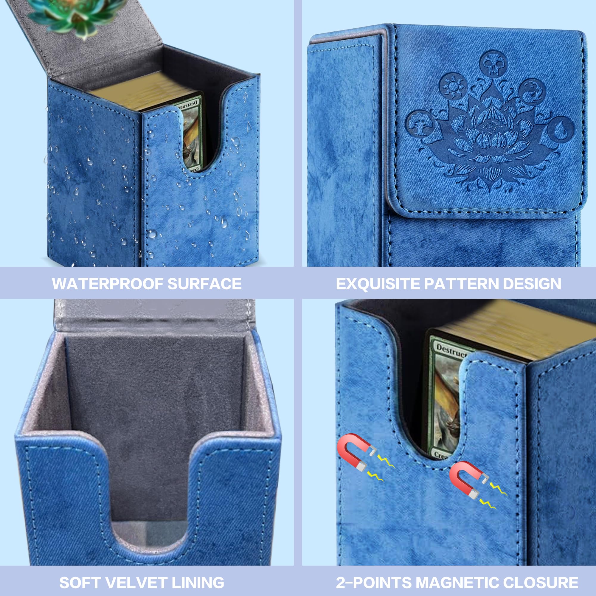 Premium MTG Card Deck Box - Holds 200 Trading Cards | Durable PU Leather with Strong Magnet Closure | Navy Blue Storage Case for Magic The Gathering, Pokémon, Yu-Gi-Oh! TCG | Perfect for Game Nights, Tournaments & Collectors