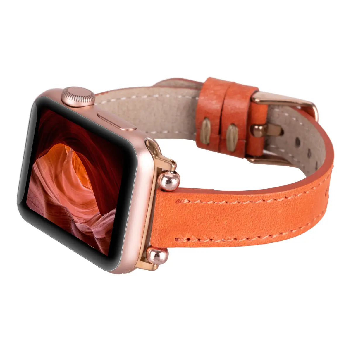 Vintage Orange Leather Ultra Slim Apple Watch Band - Stylish & Durable Replacement Strap for Workouts, Office & Everyday Wear