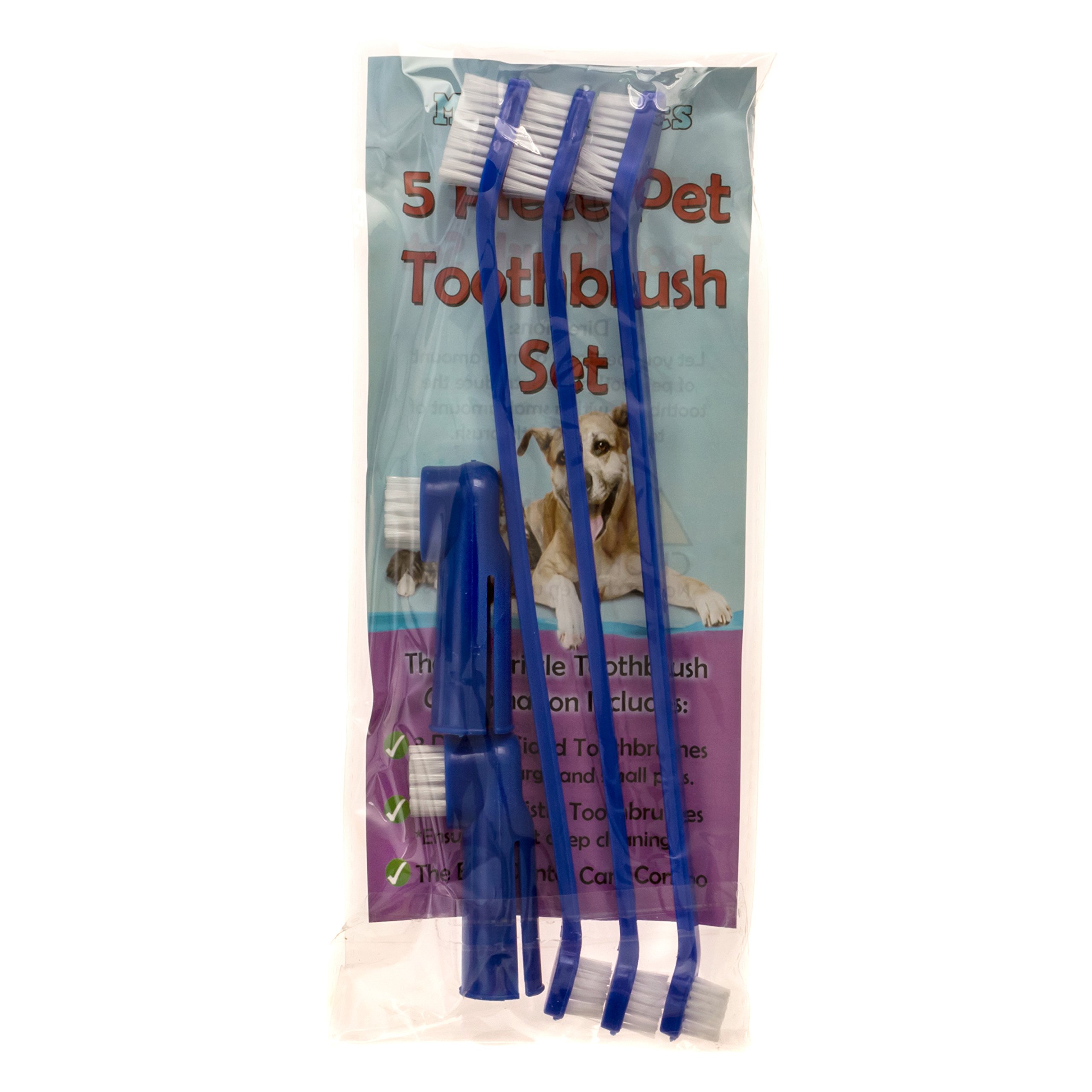 Pet Dental Care Kit - 3 Soft Bristle Toothbrushes & 2 Finger Brushes for Dogs & Cats | At-Home Teeth Cleaning for Fresh Breath & Healthy Gums