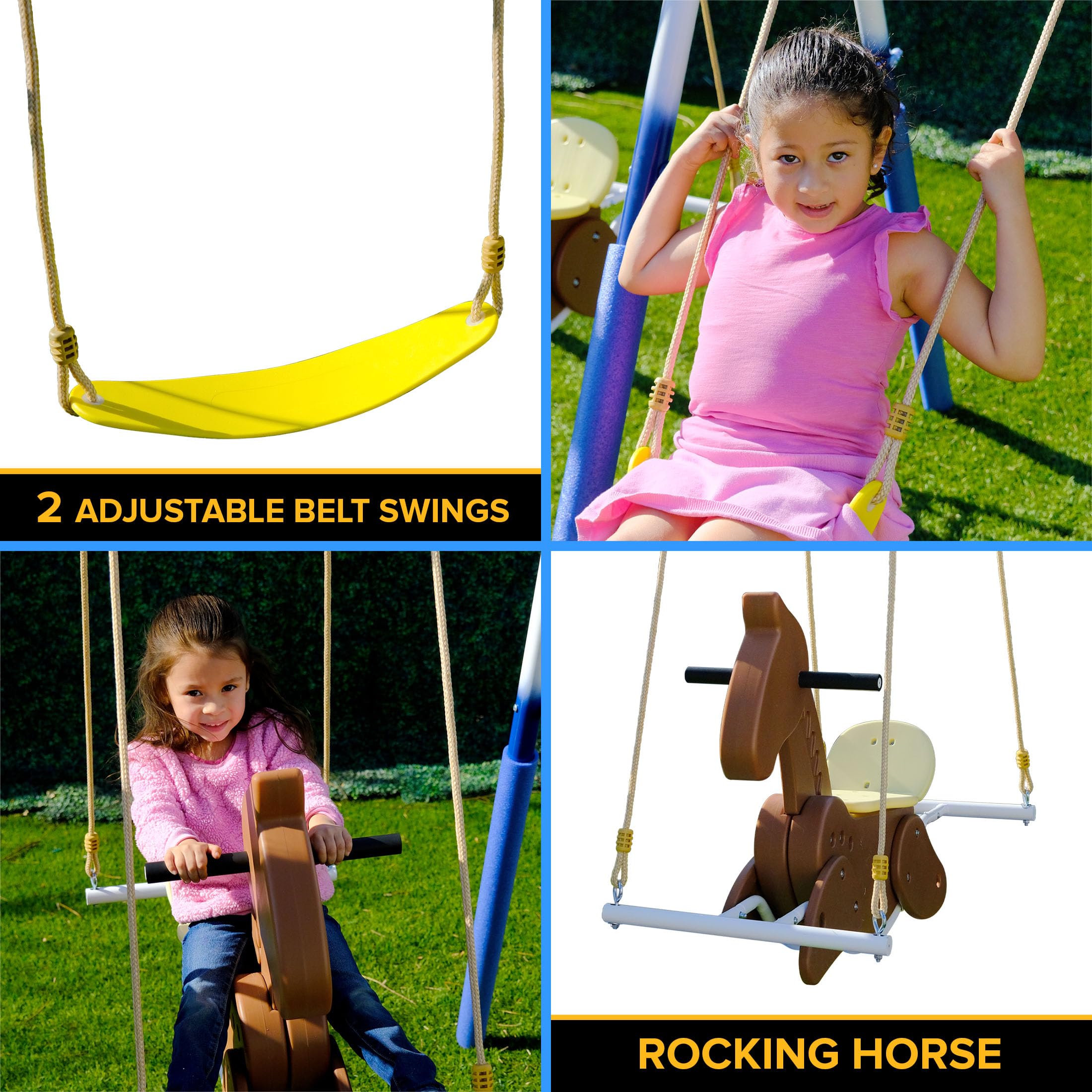 Sportspower Super 8 Fun Metal Swing Set with Slide - Heavy Duty Backyard Playset for Kids | Outdoor Playground Equipment for Gardens, Parks & Home Use