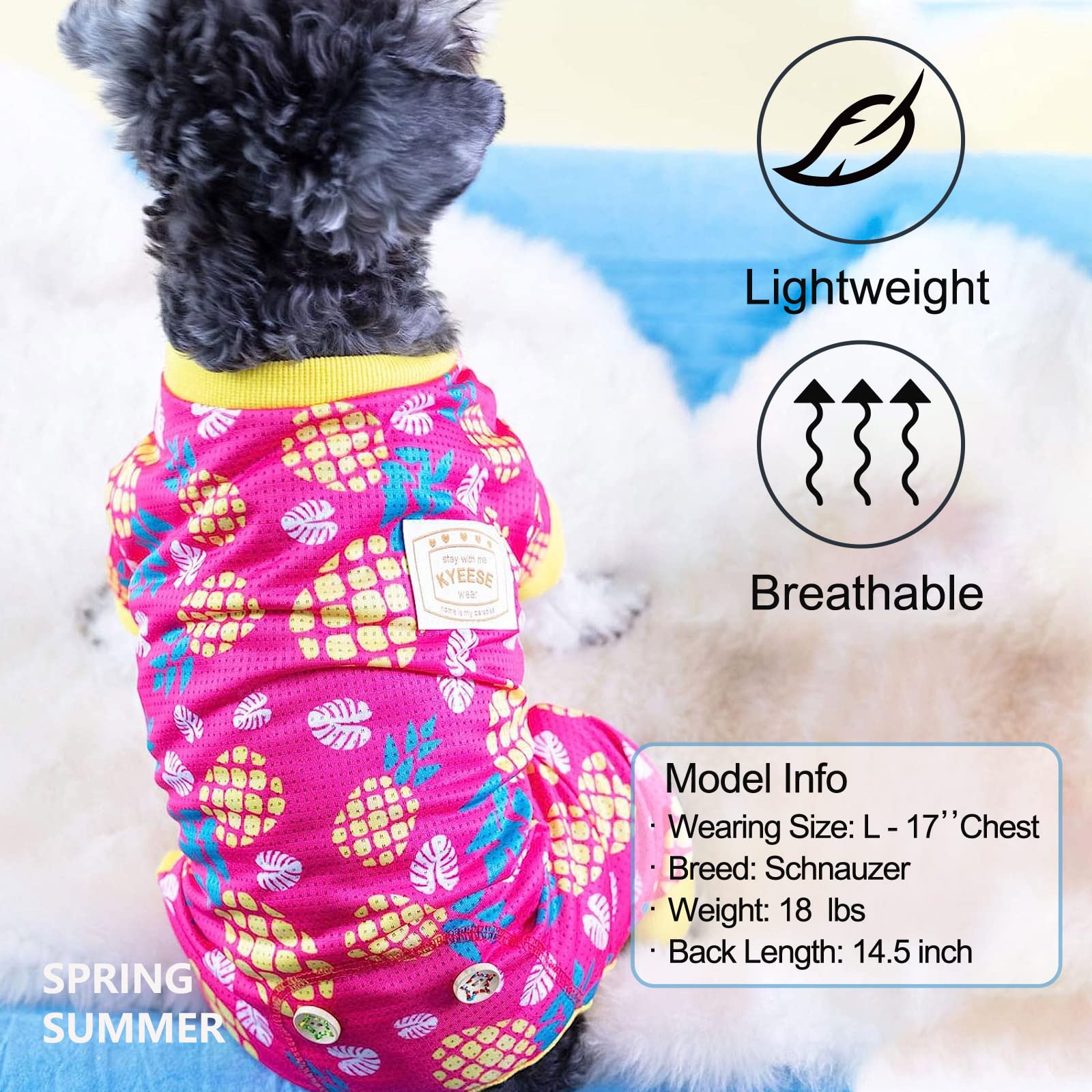 KYEESE Lightweight Dog Pajamas - Soft Dog Onesie Jumpsuit for Small & Medium Dogs, Anti-Shedding Cover, Comfortable Sleepwear (Size Small, Pineapple Print) - Perfect for Indoor Lounging, Cold Weather & Photo Shoots