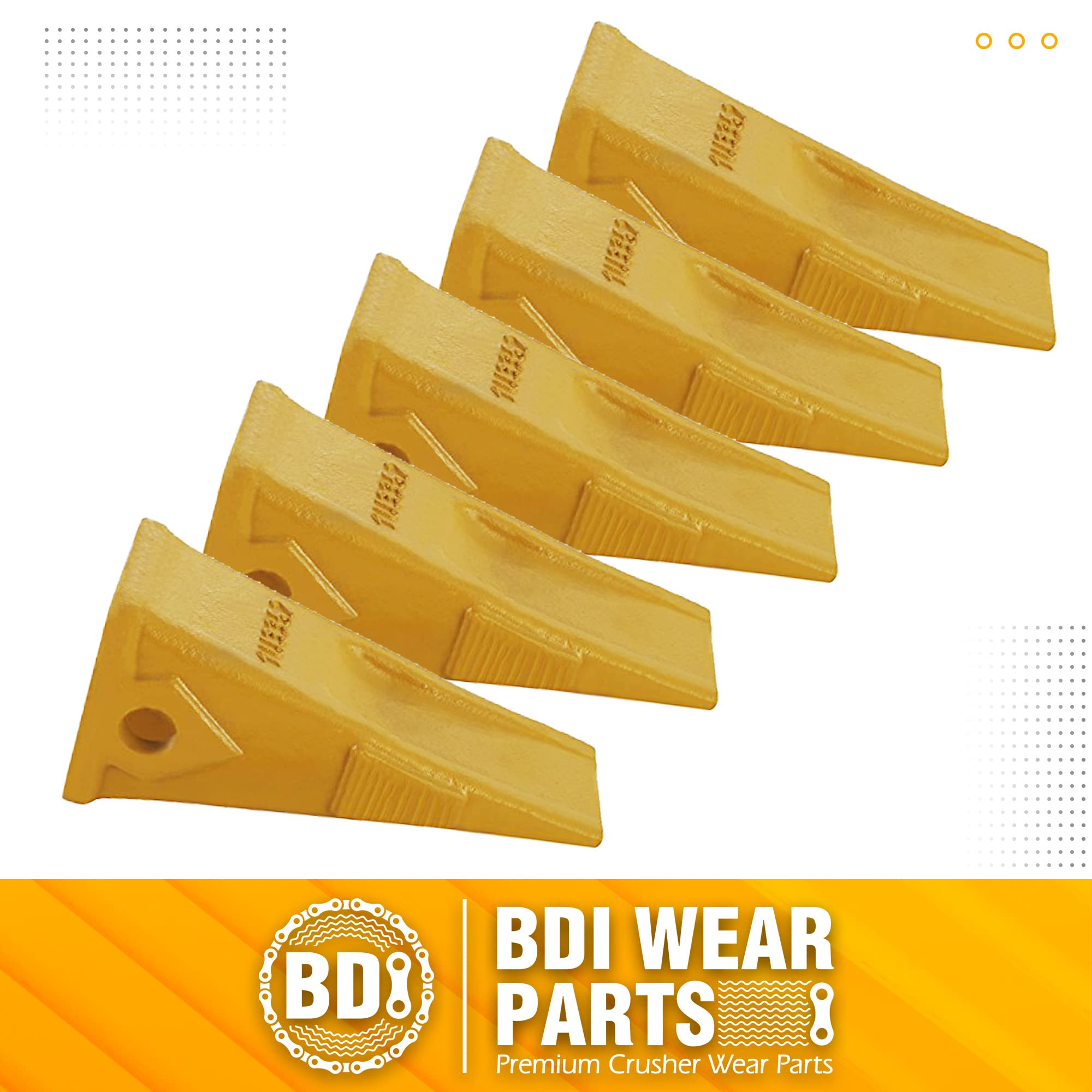 BDI Wear Parts 1U3352 Casting Bucket Teeth for Caterpillar J350 Style Mini Excavator Buckets - 5 Pack with Pins (8E6358 & 8E6359 Retainers) - Durable Excavator Teeth for Digging, Trenching & Construction Work