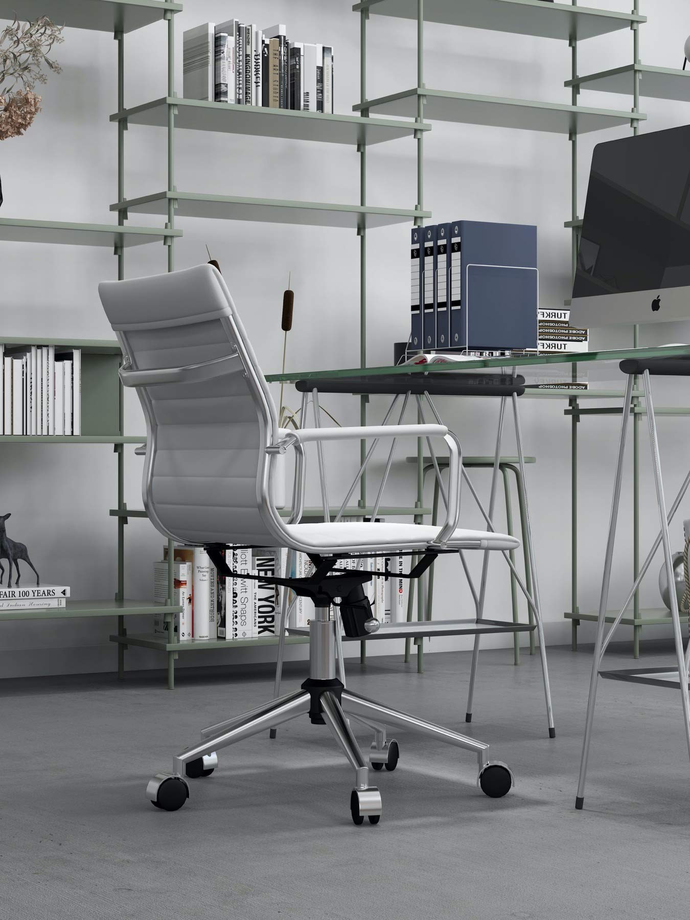 Ergonomic Leather Office Chair - Adjustable Swivel Desk Chair for Home & Work (White)