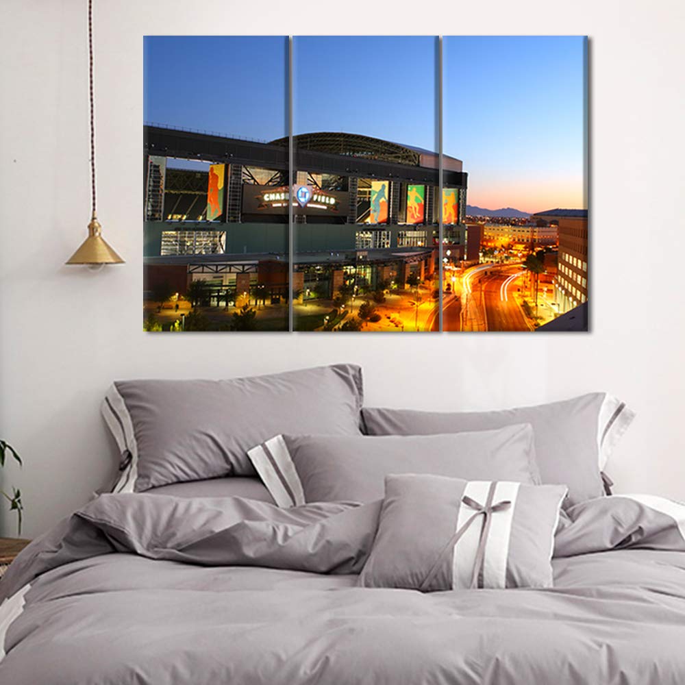 Phoenix Arizona Landscape Canvas Prints - 3 Panels Baseball Stadium Painting, Chase Field Wall Art, Sports Picture for Living Room, Bedroom, Kitchen, Office - Framed Ready to Hang (60