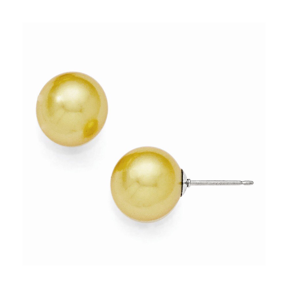10-11mm Round Yellow Shell Bead Sterling Silver Stud Earrings for Women | Elegant Jewelry Gift for Birthday, Anniversary & Everyday Wear