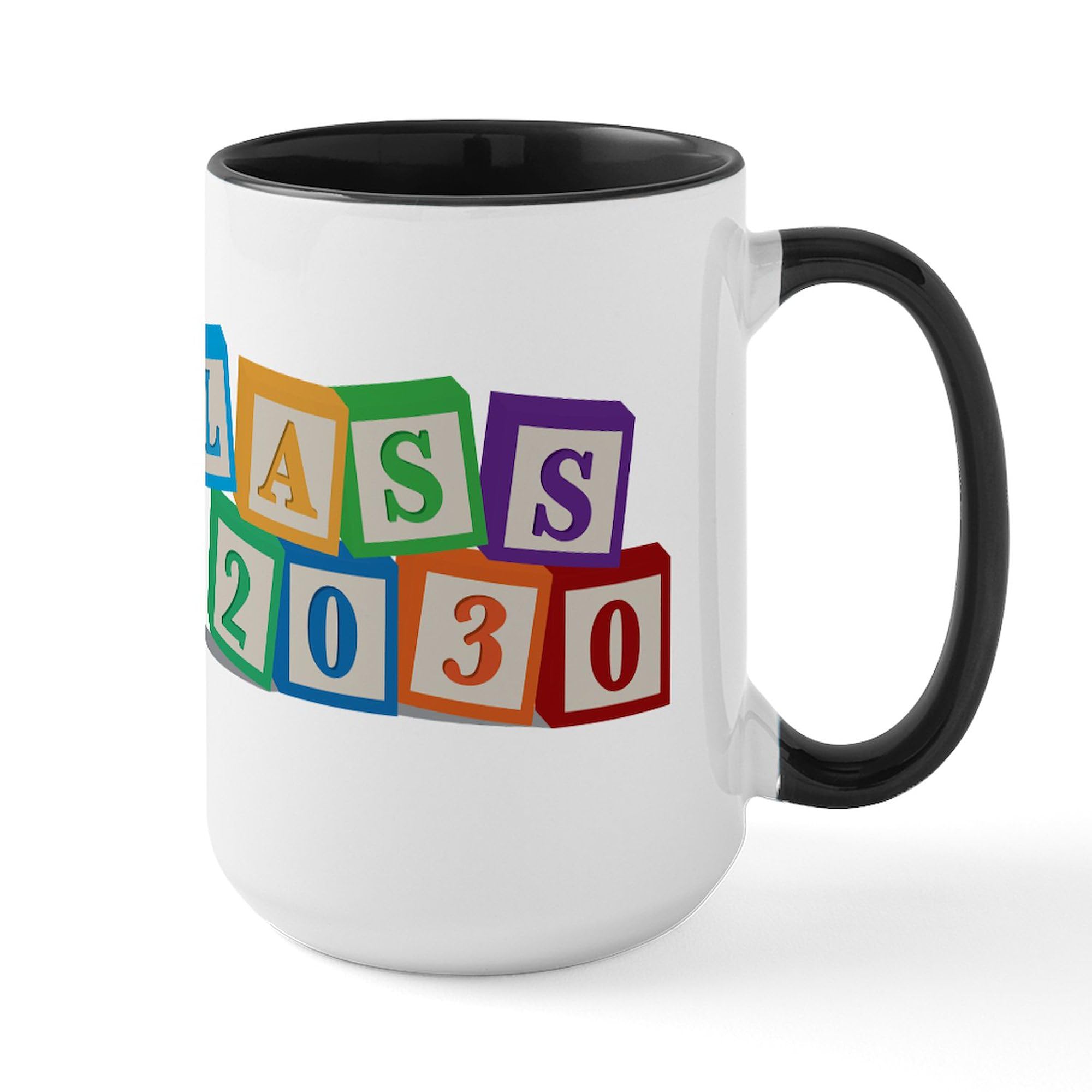 Class Of 2030 Ceramic Coffee Mug - 15 oz (444 ml) Large Insulated Tea Cup with Blocks Design - Perfect for Graduation Gifts, Office Use & Hot Beverage Lovers
