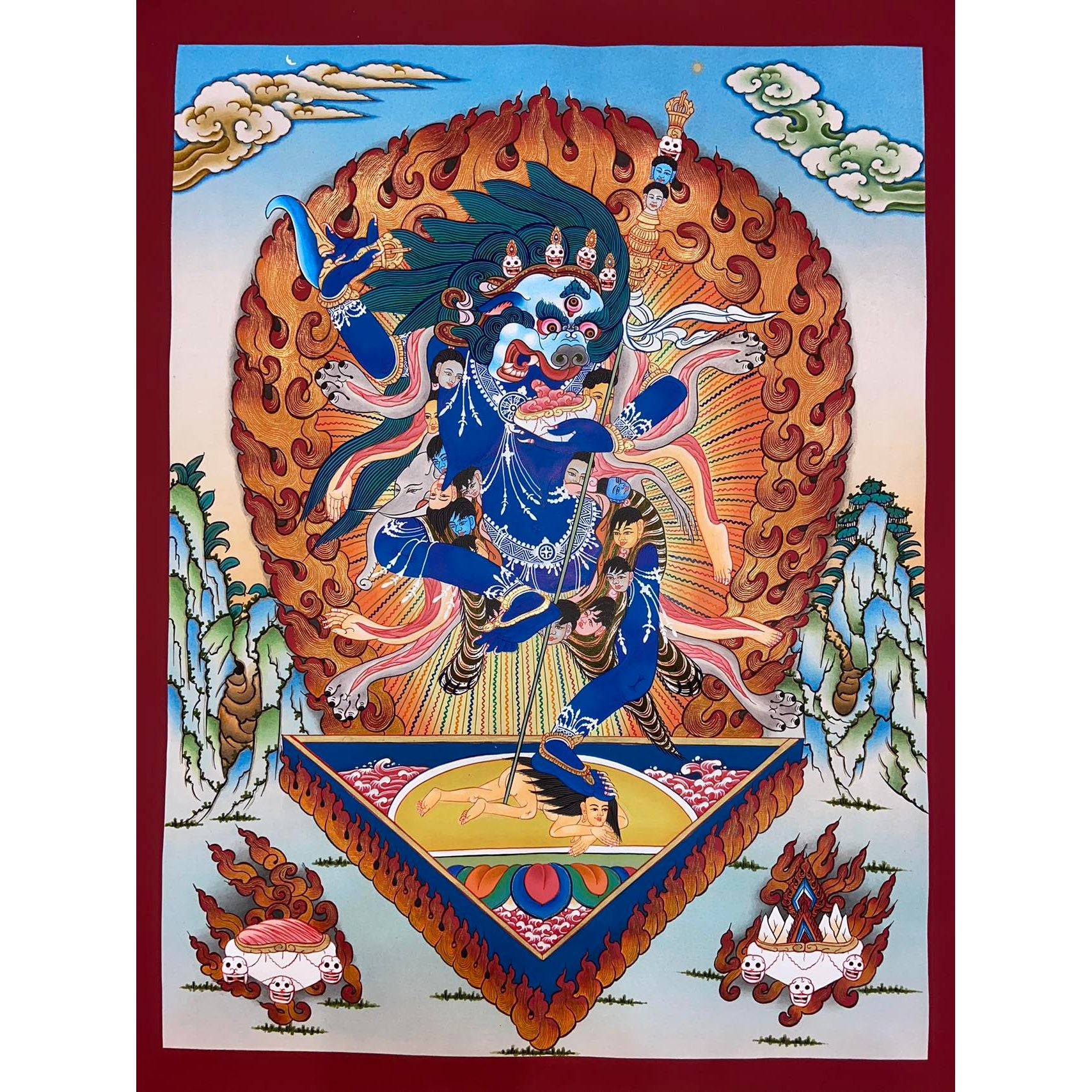 Authentic Simhamukha Thangka Painting - Handmade Tibetan Buddhist Art for Meditation & Home Decor | Perfect for Spiritual Practice & Wall Art