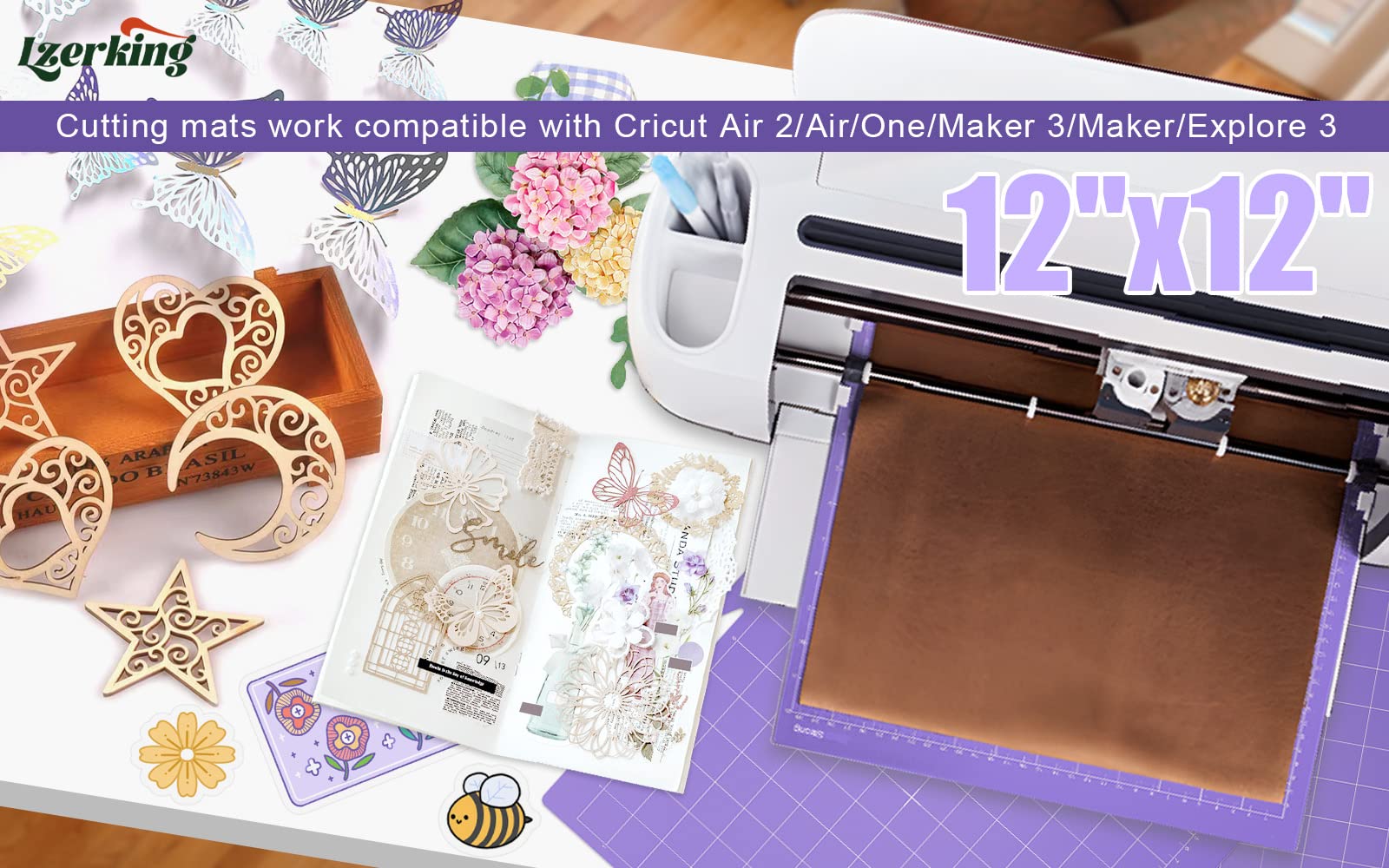 Lzerking 4-Pack Purple Cutting Mats for Cricut Maker/Maker 3/Air/Air 2 - Durable Replacement Cut Pads with Scraper & Needle Tool - Perfect for DIY Crafts, Vinyl Cutting, and Card Making Projects