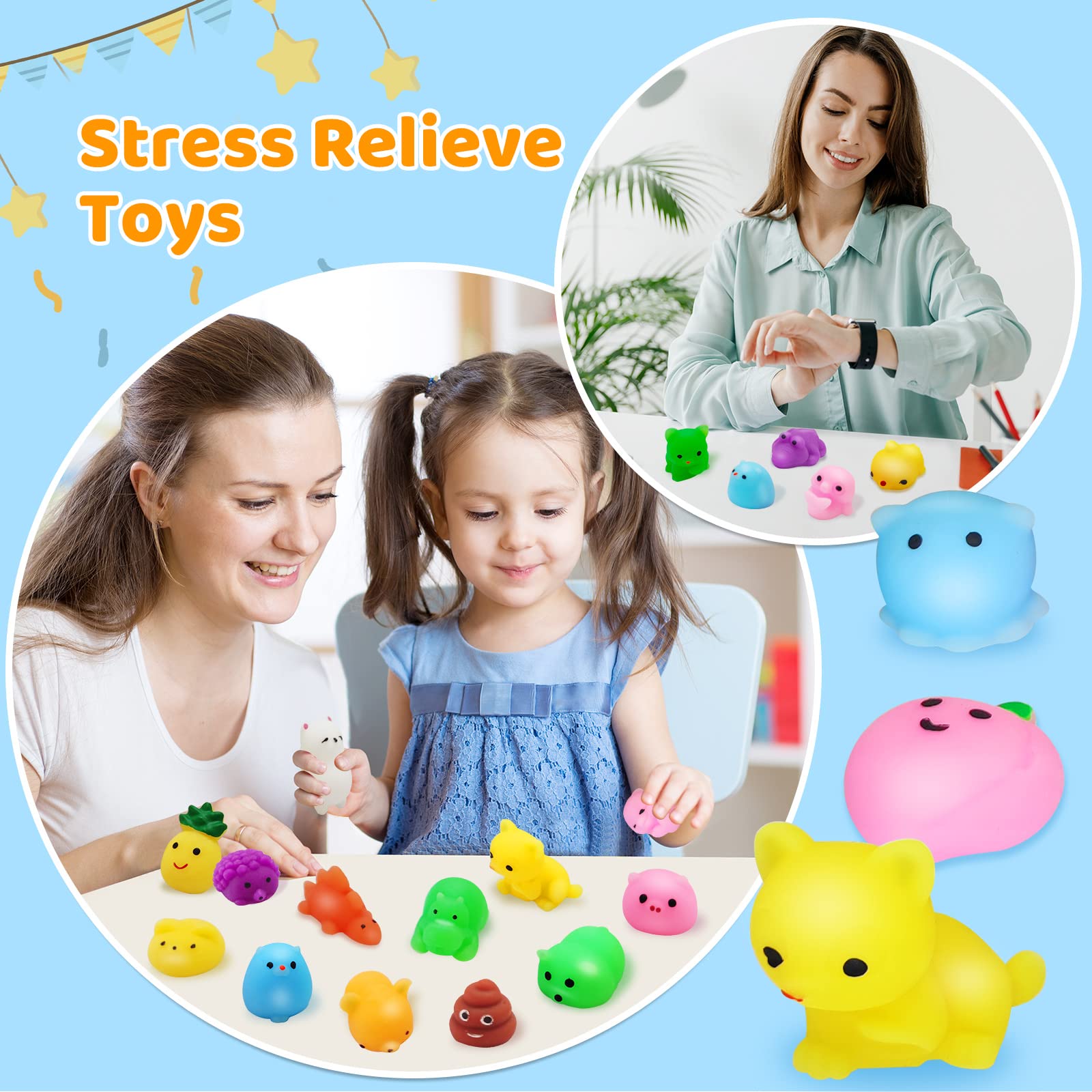 75PCS Mochi Squishy Toys Bulk Pack - Cute Kawaii Animal Stress Relief Toys for Kids & Adults - Party Favors, Easter Basket Stuffers, Birthday Gifts - Perfect for Sensory Play, Classroom Rewards and Anxiety Relief