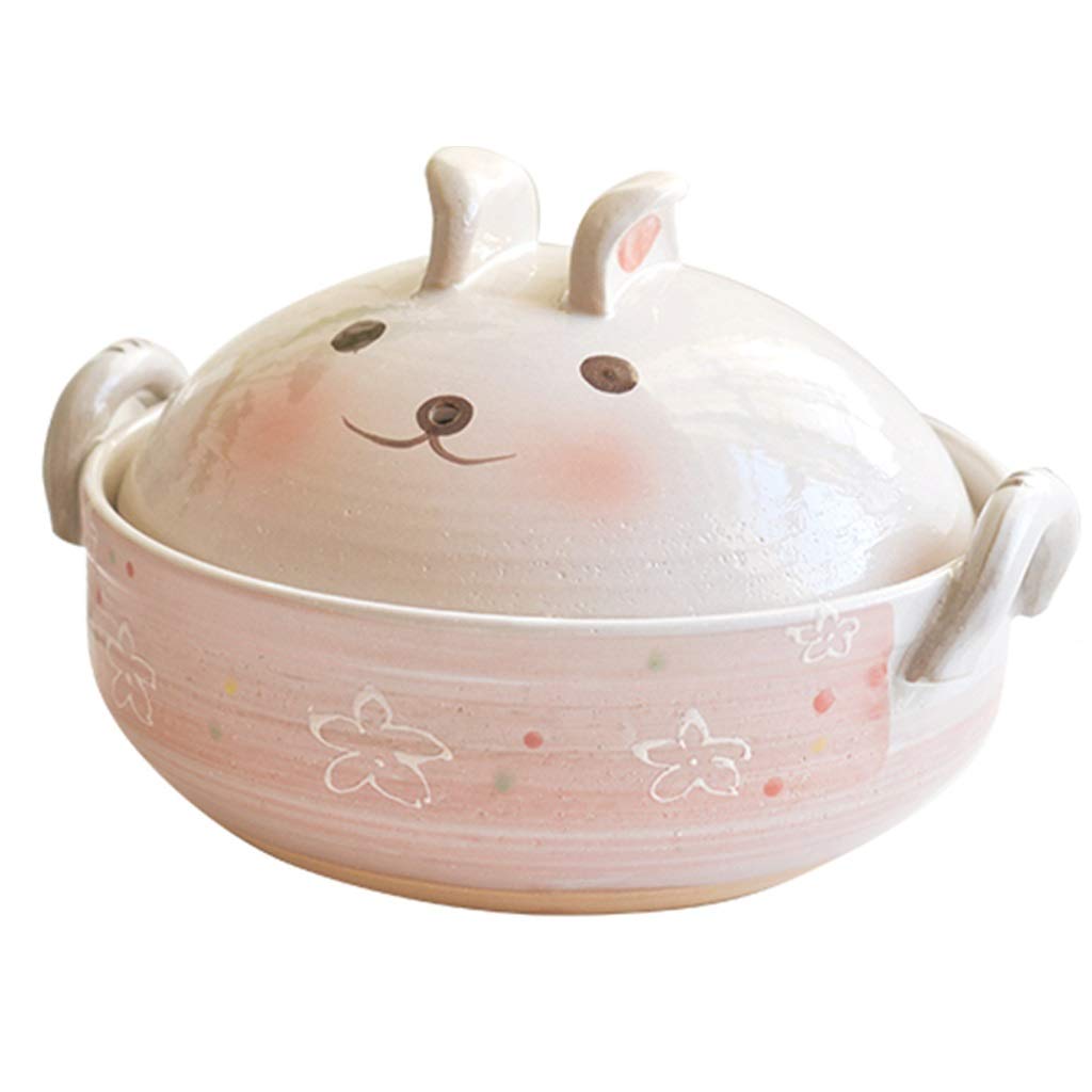 Ceramic Hot Pot Casserole - Pink 27x17.5cm Gas & Open Fire Safe Clay Cookware for Home Cooking | Durable High-Temperature Cartoon Design for Soups, Stews & Asian Dishes