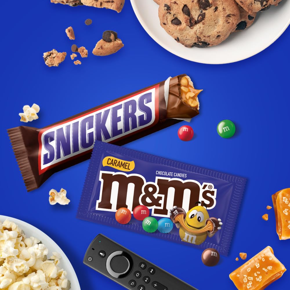 M&M'S Peanut, M&M'S Caramel, SNICKERS Original, SNICKERS Peanut Butter, TWIX Original & TWIX Cookie Dough Chocolate Candy Variety Pack - 18 Individually Wrapped Full Size Candy Bars for Halloween, Parties & Office Snacks