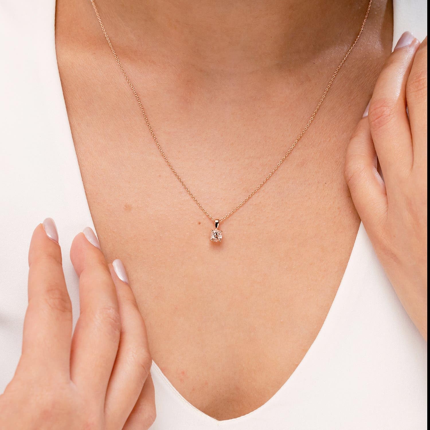 Angara Natural Classic Round Morganite Solitaire Pendant in 14K Solid Gold/Platinum | Elegant Rose Quartz Necklace for Women | Perfect Birthday, Engagement, Anniversary & Wedding Jewelry Gift | Ideal for Romantic Dinners, Special Occasions & Everyday Wear