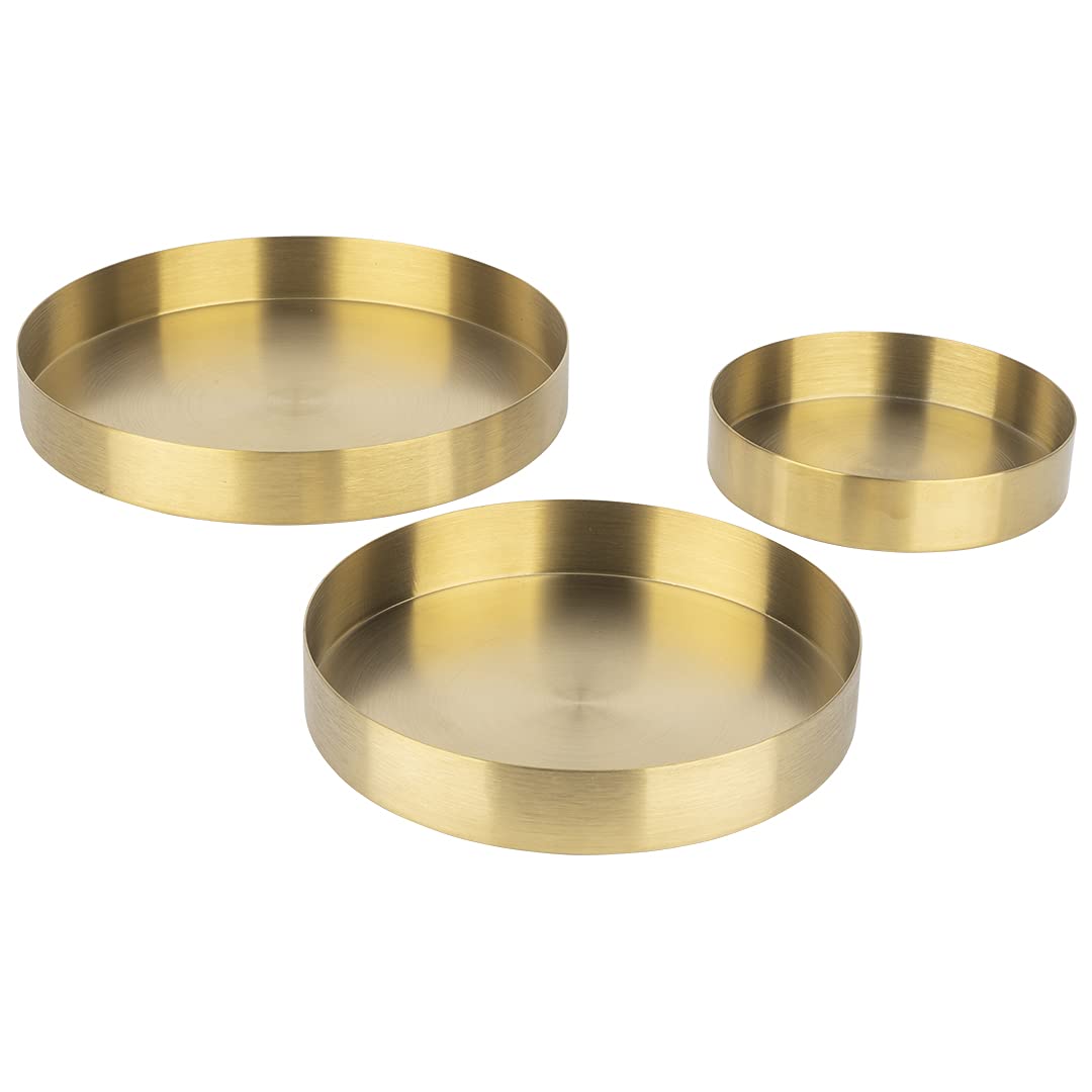 Koyal Wholesale Round Decorative Tray Set of 3 - Gold Accent Trays for Coffee Table, Bar Cart, Dresser & Bathroom Organizer - Perfect for Perfume Display, Makeup Storage & Wedding Centerpiece Decor