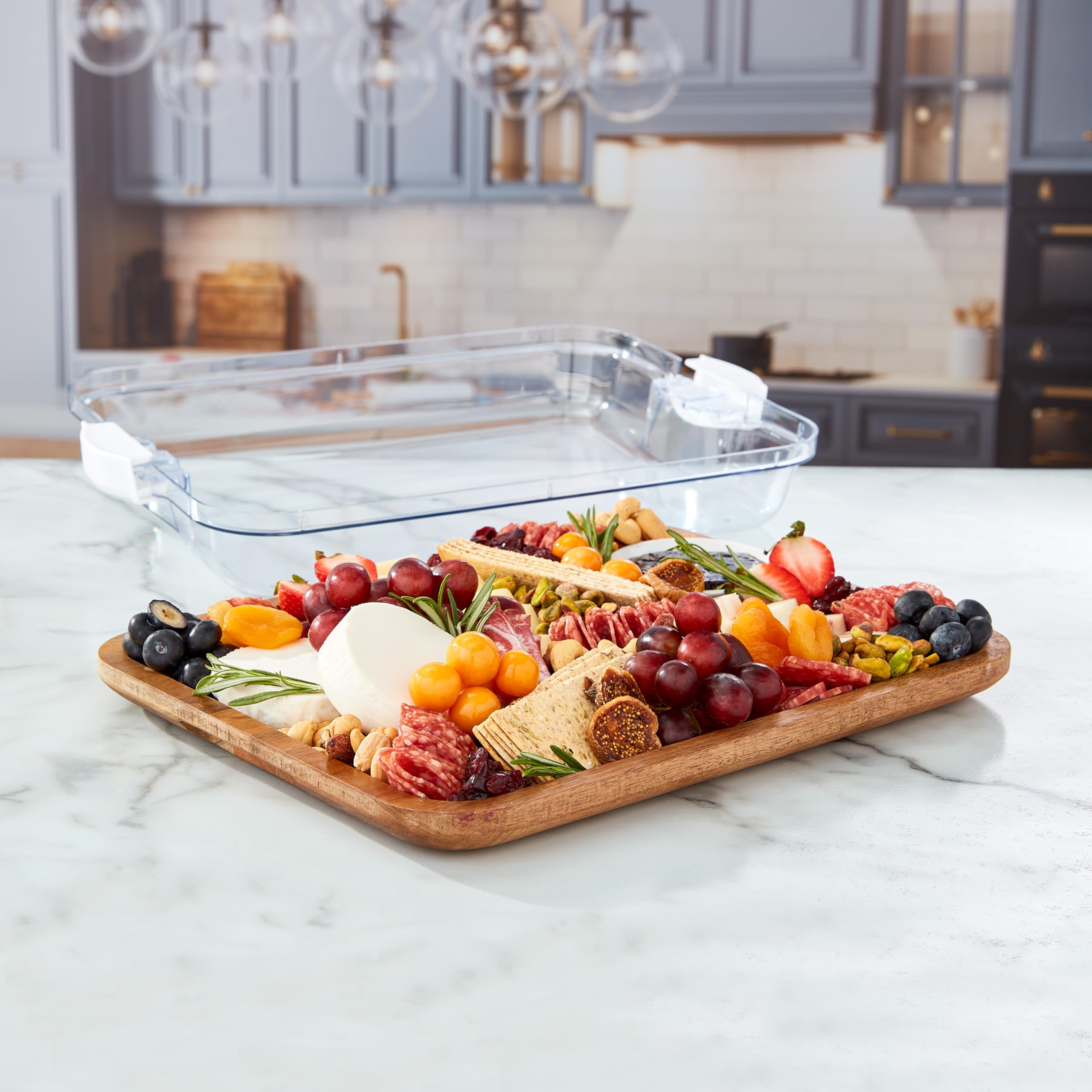 Farberware Acacia Wood Cutting Board with Built-in Compartments & Locking Lid - Charcuterie Board for Cheese, Charcuterie, Snacks - Perfect for Entertaining, Kitchen Prep & Serving