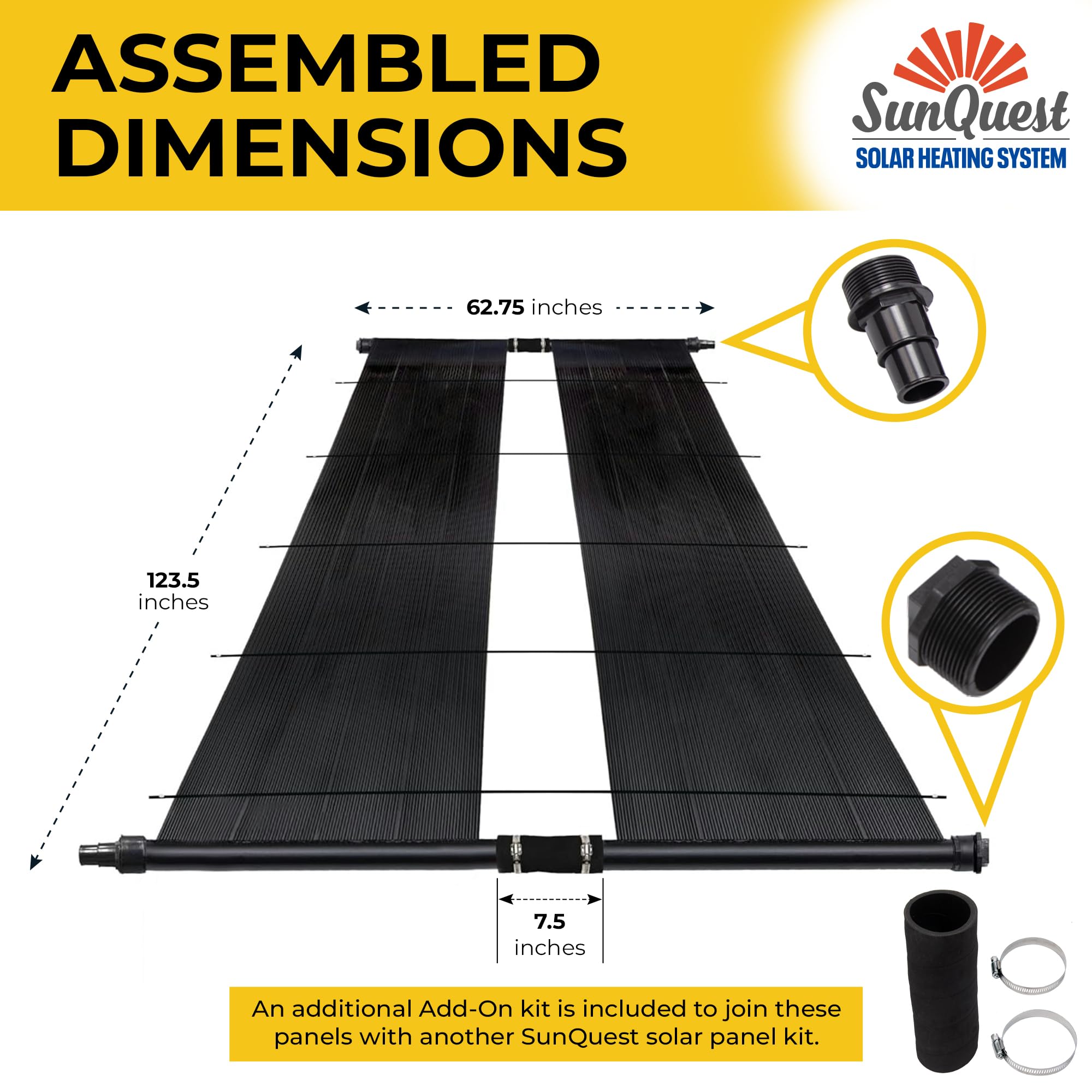 SunQuest Solar Pool Heater Panels - 2 Pack (2ft x 10ft) Solar Water Heating Collectors with Roof/Rack Mounting Kit - for Above Ground & Inground Swimming Pools - DIY Installation - UV Resistant Polypropylene Tube Web Design - Perfect for Extending Pool Season & Energy Savings