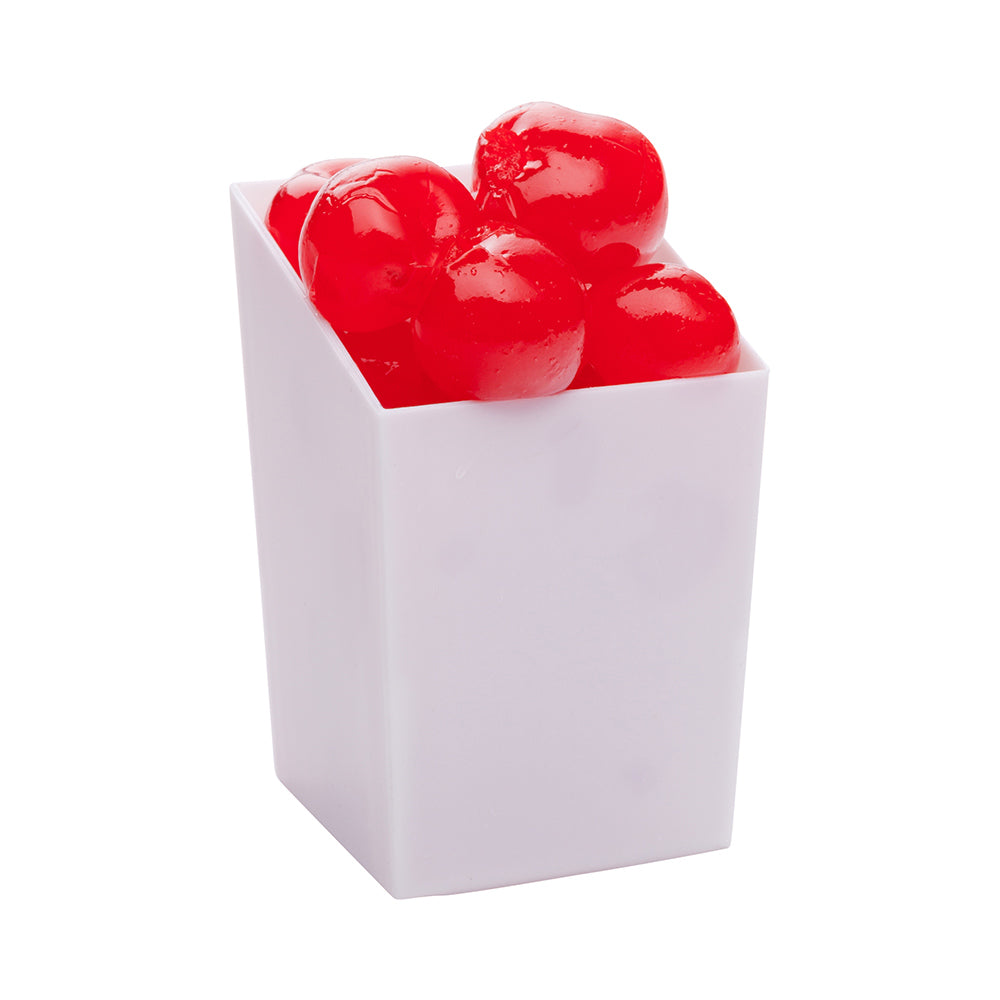 100 Pack 3 oz Square White Plastic Incline Cups with 100 Silver Mini Forks - Perfect for Party Desserts, Cocktail Appetizers & Wedding Receptions