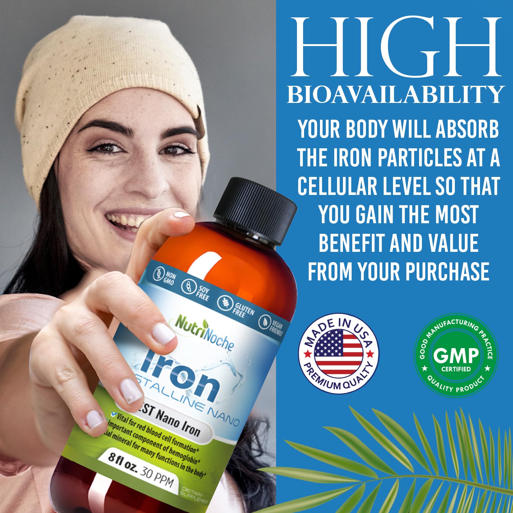 NutriNoche Liquid Iron Supplement - High Potency Vegan Iron Drops for Adults & Kids - Flavorless Sublingual Iron Supplement with Crystalline Iron - Supports Energy & Vitality - Perfect for Anemia, Pregnancy & Active Lifestyles