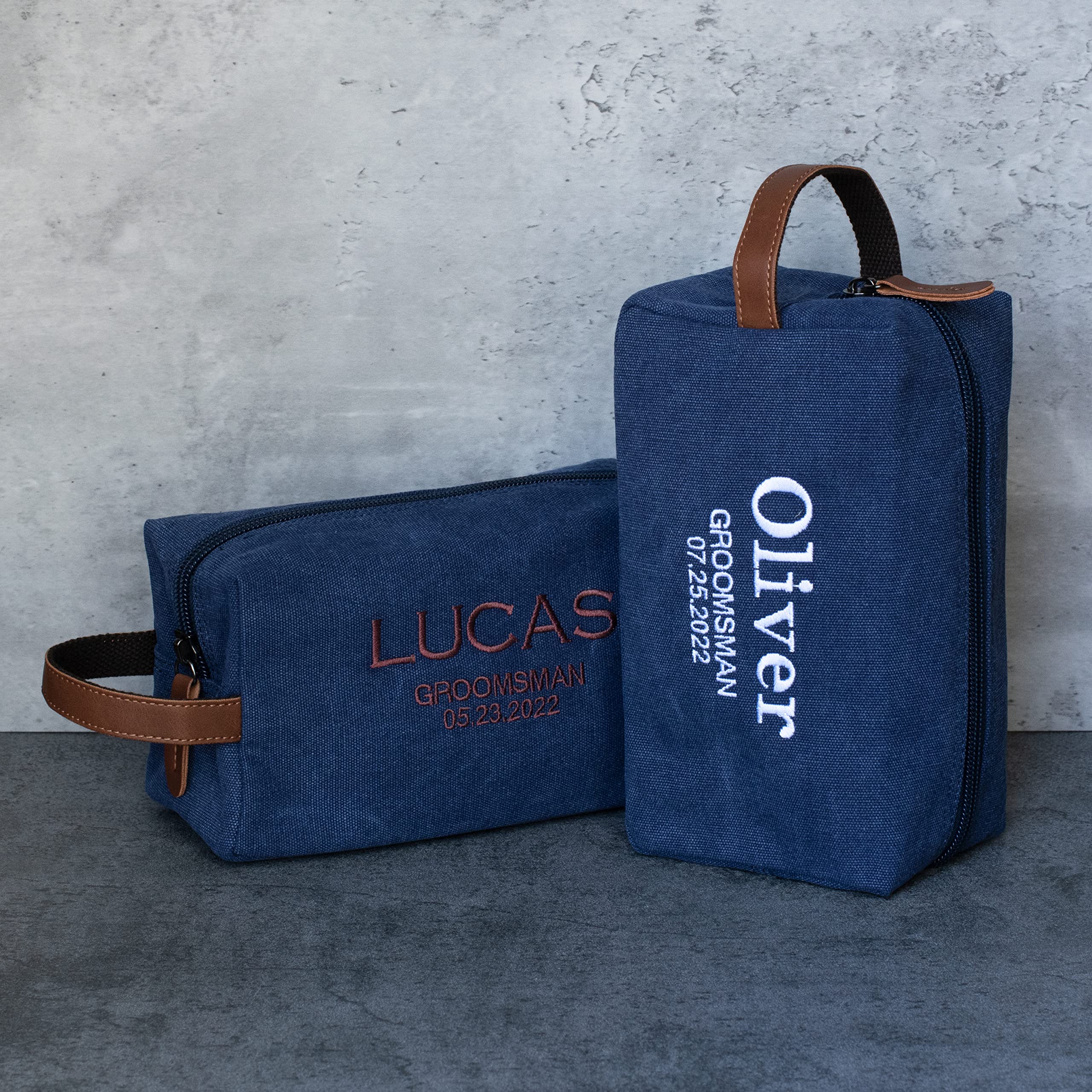 Personalized Embroidered Groomsmen Toiletry Bags Set of 6 - Custom Wedding Gifts for Groomsmen with 8 Thread Color Options - Navy Blue Groomsman Proposal Gift - Perfect for Bachelor Parties & Destination Weddings