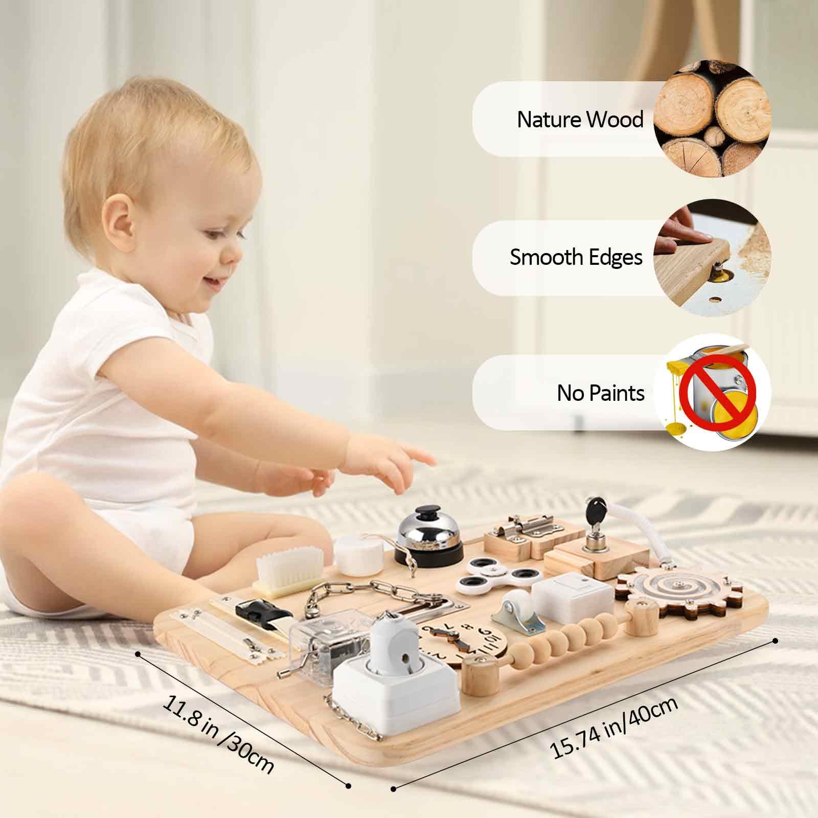 Montessori Wooden Busy Board for Toddlers - Sensory Toys for Fine Motor Skills Development - Fidget Toys for Autistic Children - Preschool Learning Activities - Perfect for Home, Classroom & Travel Use