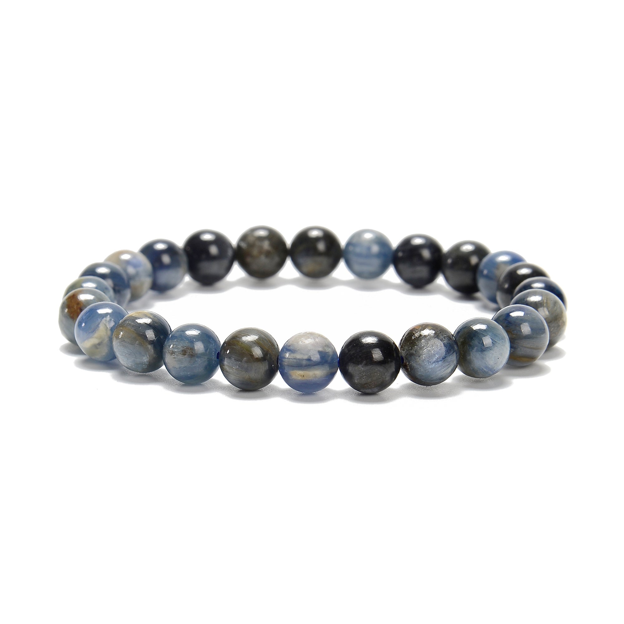 Kyanite Smooth Round Beaded Bracelet - 4mm 5mm 6mm 8mm Gemstone Beads - 7.5'' Adjustable Length - Healing Crystal Jewelry for Meditation, Yoga & Spiritual Energy Balance