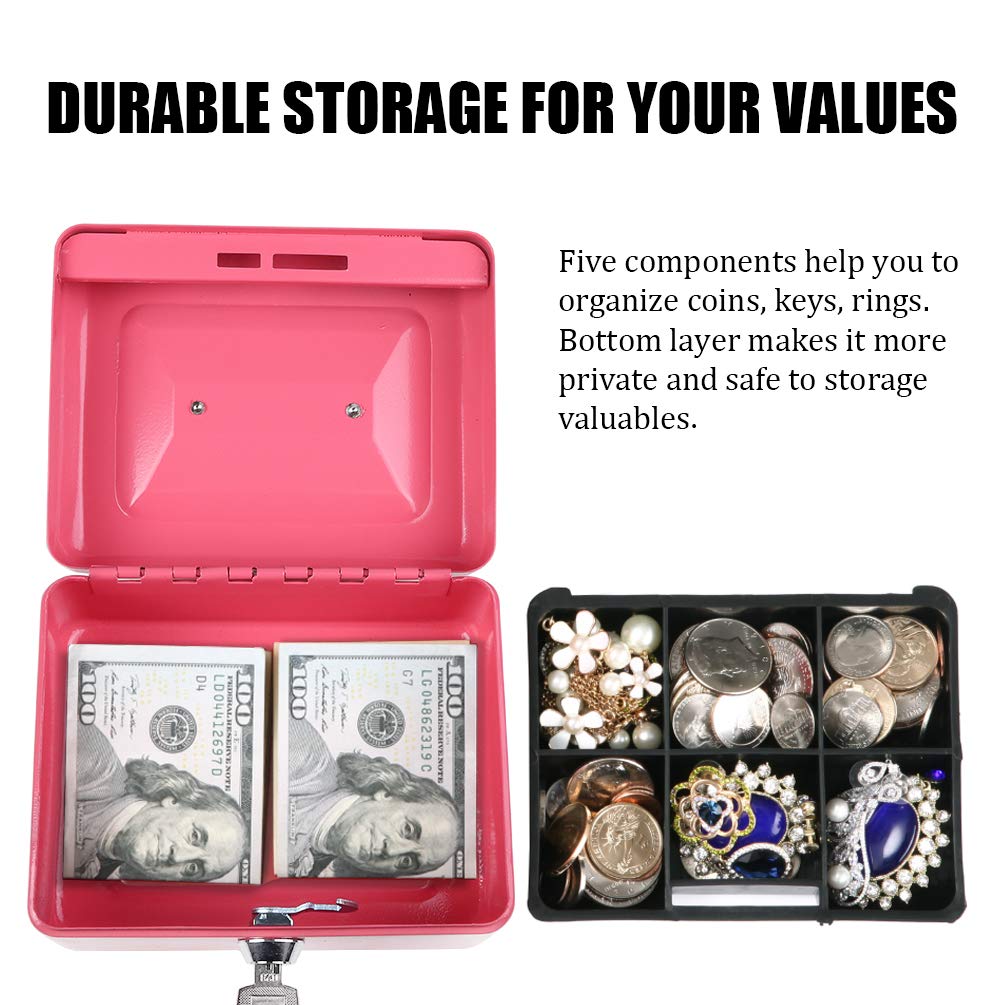Pink Cash Box with Money Tray & Key Lock - 6