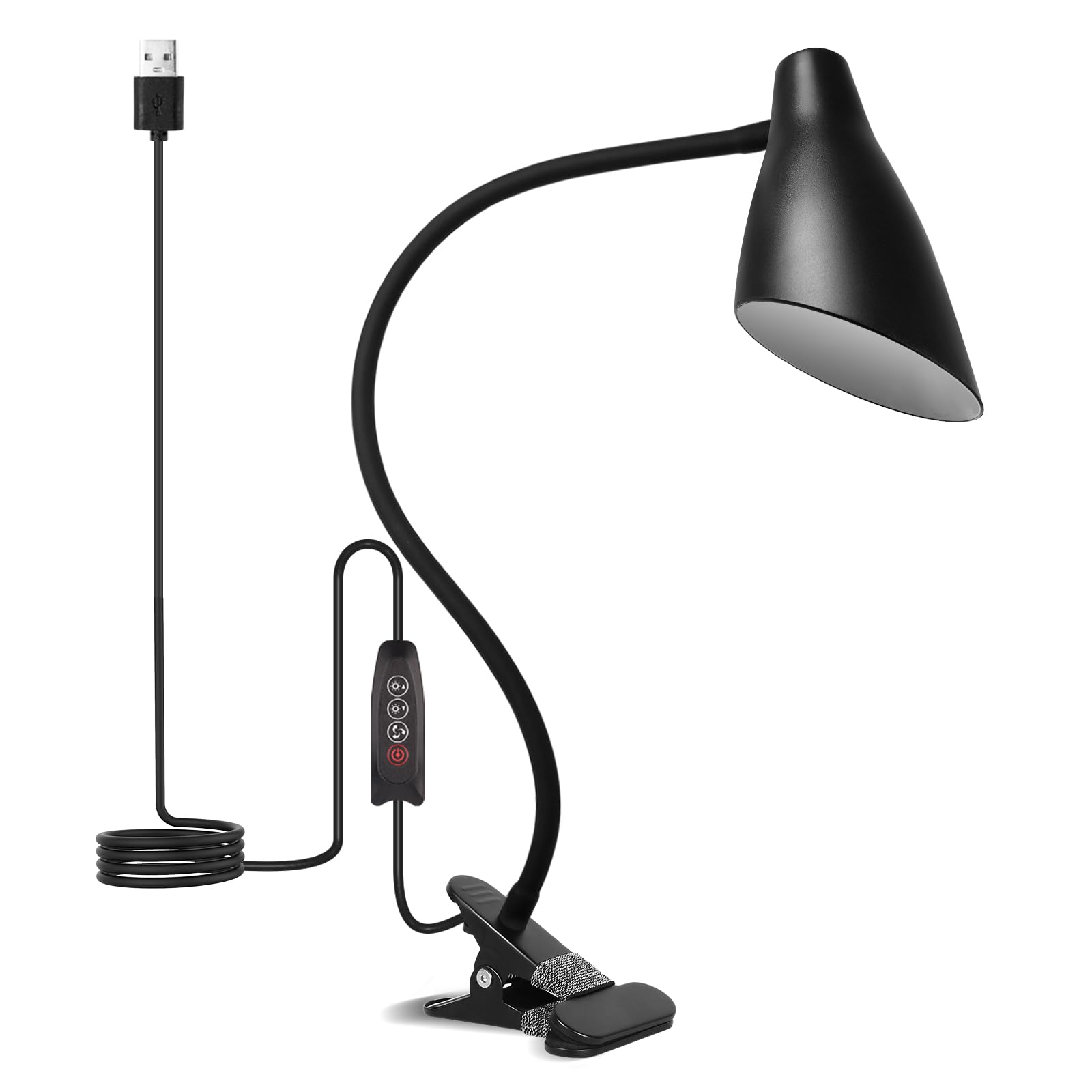 Semlos 38 LED Clip On USB Desk Lamp - Adjustable Gooseneck Reading Light with 3 Color Modes & 10 Brightness Levels for Bedroom, Office, Study - Auto Off Feature for Nighttime Use