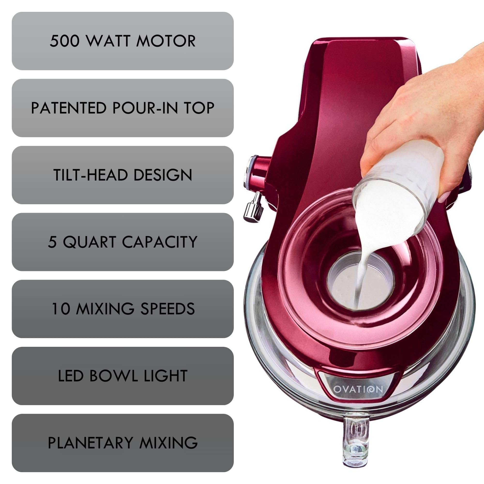 Kenmore 849083 Elite Ovation 49083 5-Quart Stand Mixer with Pour-In Top, Tilt-Head Design - Burgundy Red | Perfect for Baking Cakes, Cookies, Bread & More in Your Home Kitchen
