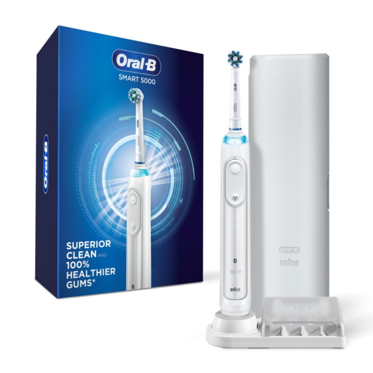 Oral-B Smart 5000 Electric Toothbrush with Bluetooth - Rechargeable Toothbrush with 5 Cleaning Modes, Pressure Sensor & Travel Case - Perfect for Travel, Home & Daily Oral Care