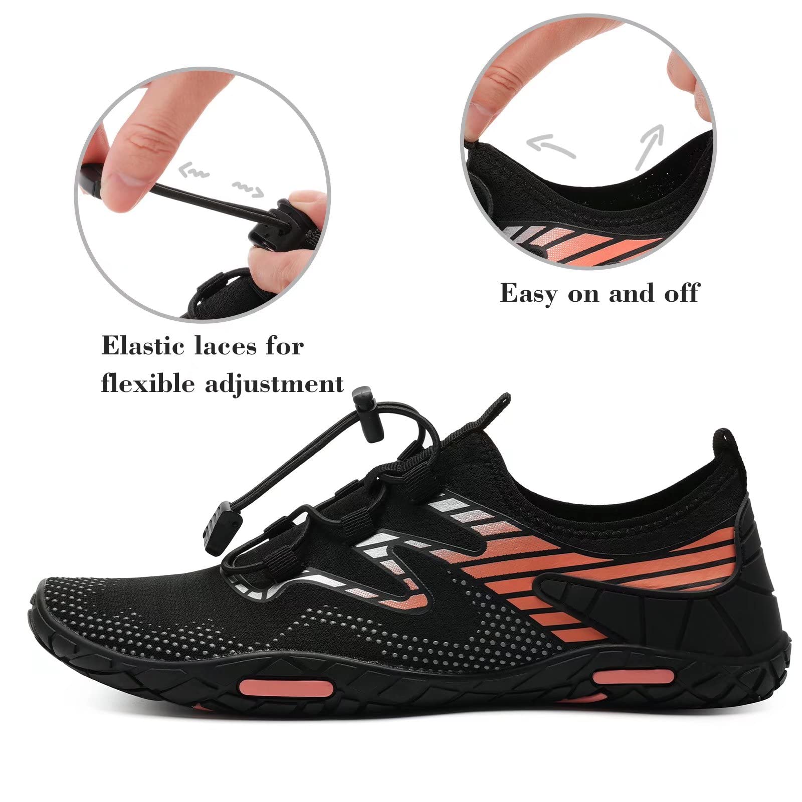 WateLves Water Shoes for Men & Women - Quick-Dry Aqua Socks for Beach, Swimming, Surfing, Yoga & Water Aerobics - Lightweight Pool Shoes with Non-Slip Sole (Black/Orange, Size 39) - Perfect for Beach Vacations, Water Sports & Summer Activities