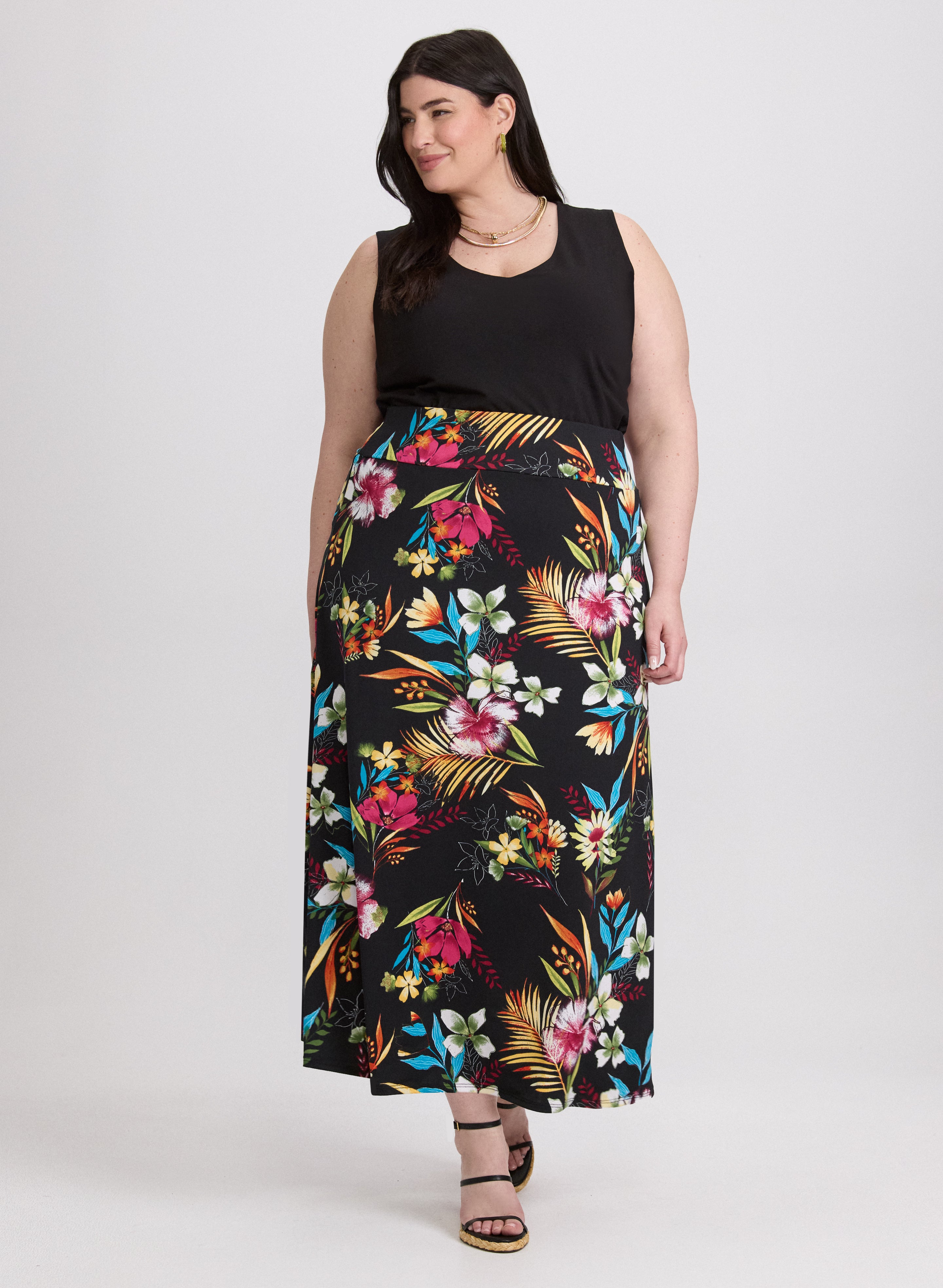 Floral Jersey Skirt for Women - Soft Stretchy Summer Midi Skirt with Elastic Waist | Perfect for Beach, Vacation & Casual Outfits