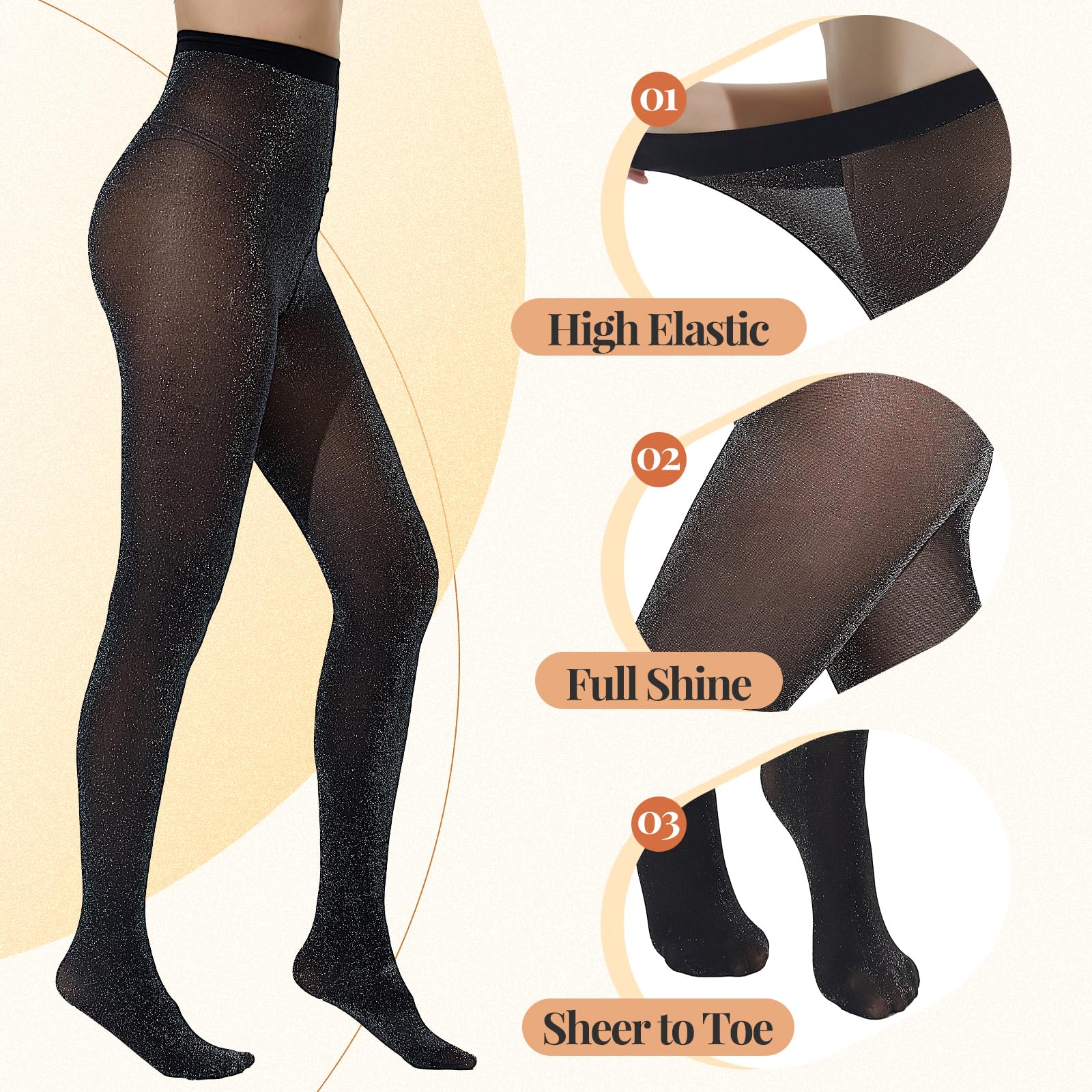 MANZI Women's Lurex Glitter Tights - Metallic Sparkly Stockings & Shimmer Pantyhose (2 Pairs) for Party, Cosplay, Dance & Festive Occasions