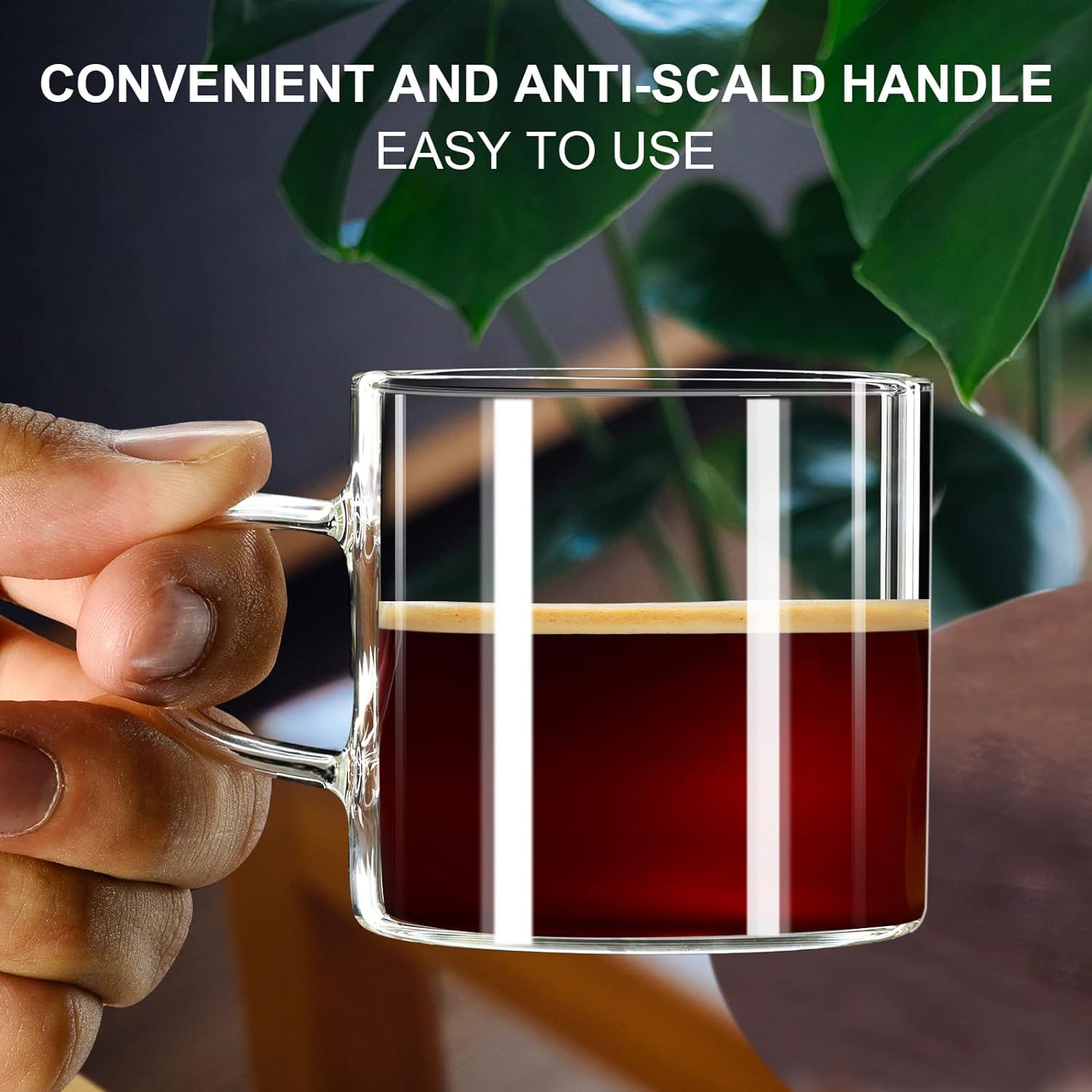 PARACITY 4-Pack Insulated Espresso Cups - 4.3oz High Borosilicate Glass Shot Glasses with Handle - Clear Coffee & Tea Cups for Home, Office & Cafe Use