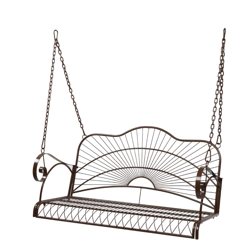**Rustic Outdoor Patio Swing Bench - 400 lbs Weight Capacity, Dark Brown Hanging Metal Love Seat with Chains - Perfect for Porch, Garden, and Backyard Relaxation**