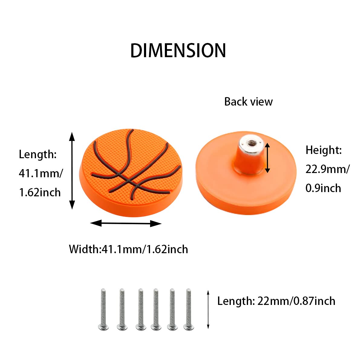 Soft Rubber Cartoon Basketball Knobs for Kids - 6pcs Cabinet & Drawer Handles for Girls & Boys Room, Closet, Toy Organizer, Bookcase - Safe & Fun Cabinet Pulls for Children's Furniture