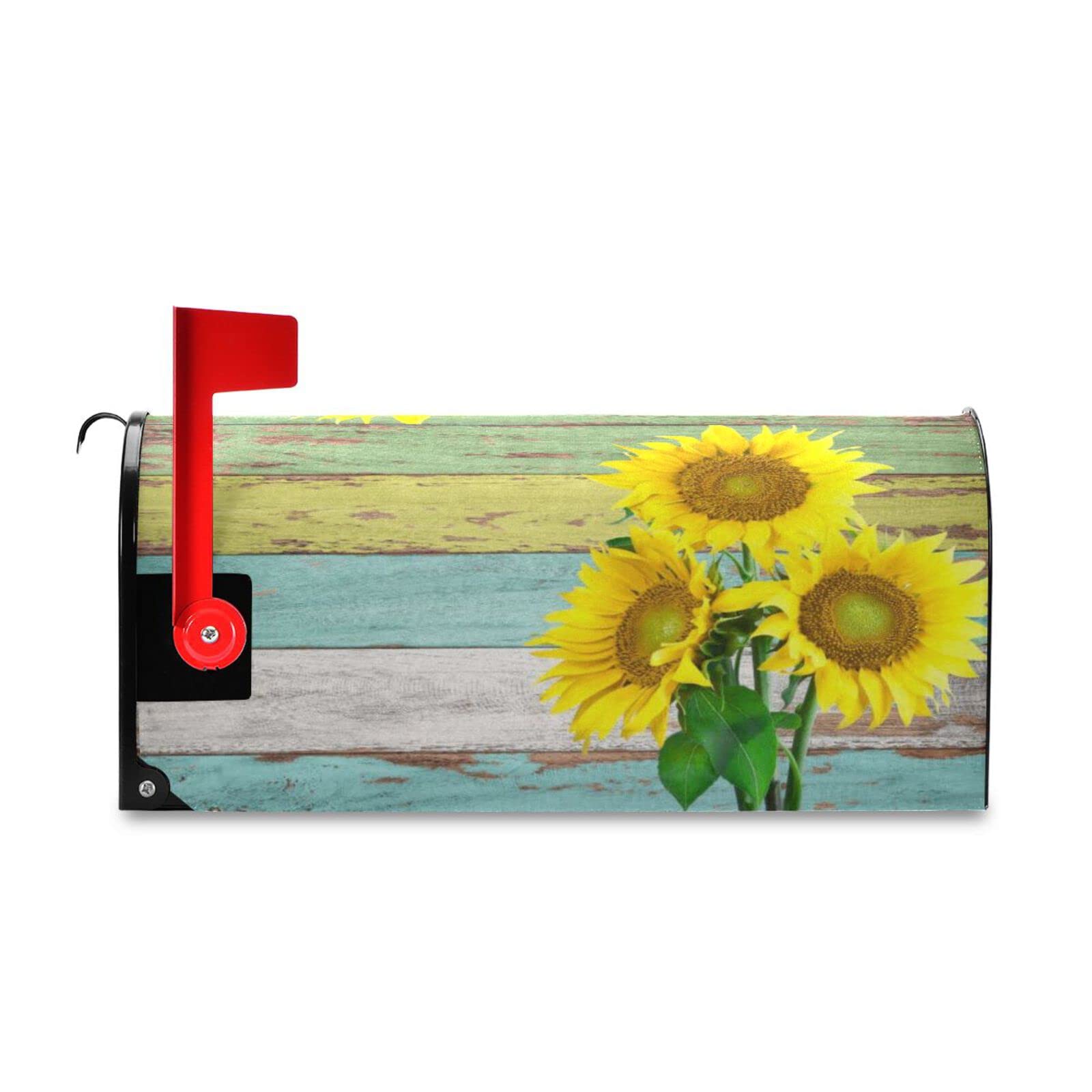 Magnetic Mailbox Cover - 25.5 x 21 Inch Sunflower Wood Grain Wrap for USPS Mailbox - Weatherproof Decorative Protection for Home, Garden & Front Yard