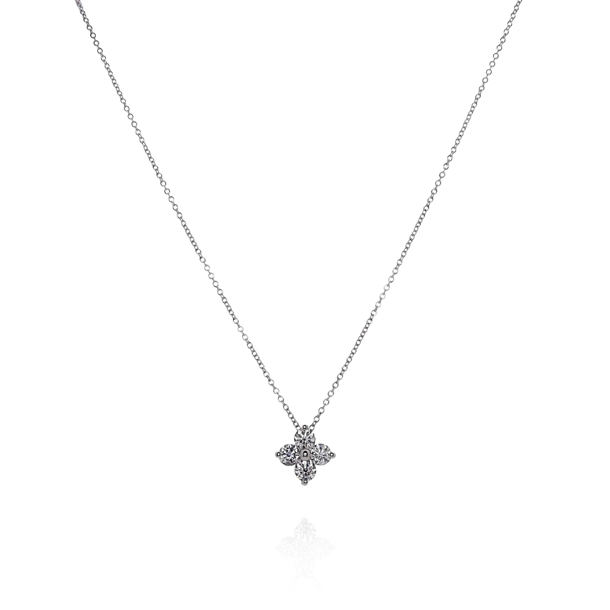 14K White Gold 4 Diamond Cluster Pendant Necklace with Adjustable 16-18 Inch Chain - Elegant Jewelry Gift for Women, Perfect for Weddings, Anniversaries & Special Occasions