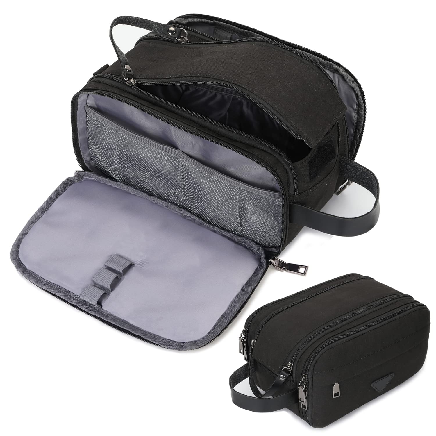 Premium Men's Leather Toiletry Bag - Water-Resistant Travel Dopp Kit Organizer for Shaving & Bathroom Essentials | Ideal for Business Trips, Gym & Vacation (Black)