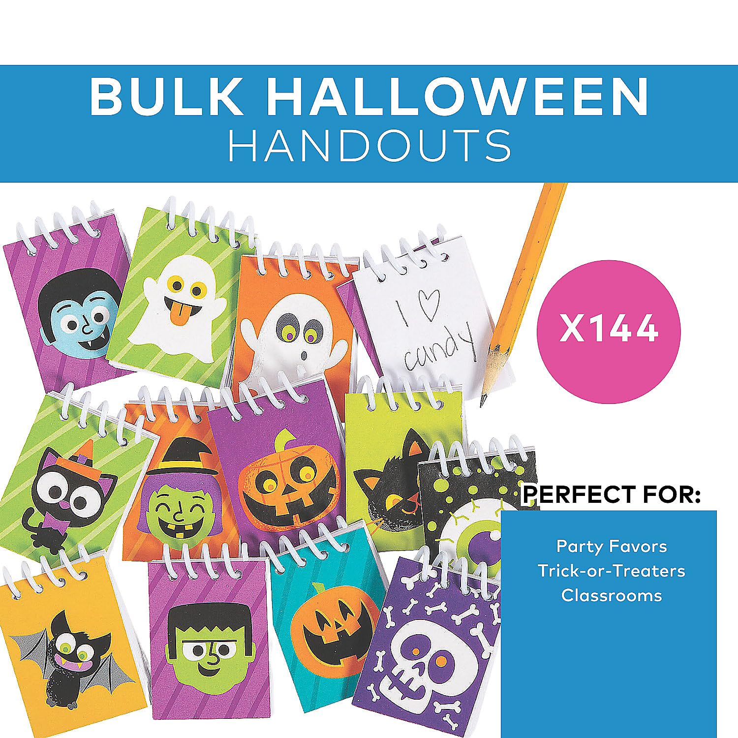 144-Piece Bulk Halloween Mini Notepads Set - Cute Trick or Treat Handouts, Trunk or Treat Supplies & Party Favors for Kids - Perfect for Classroom Rewards, Halloween Events & Goodie Bags