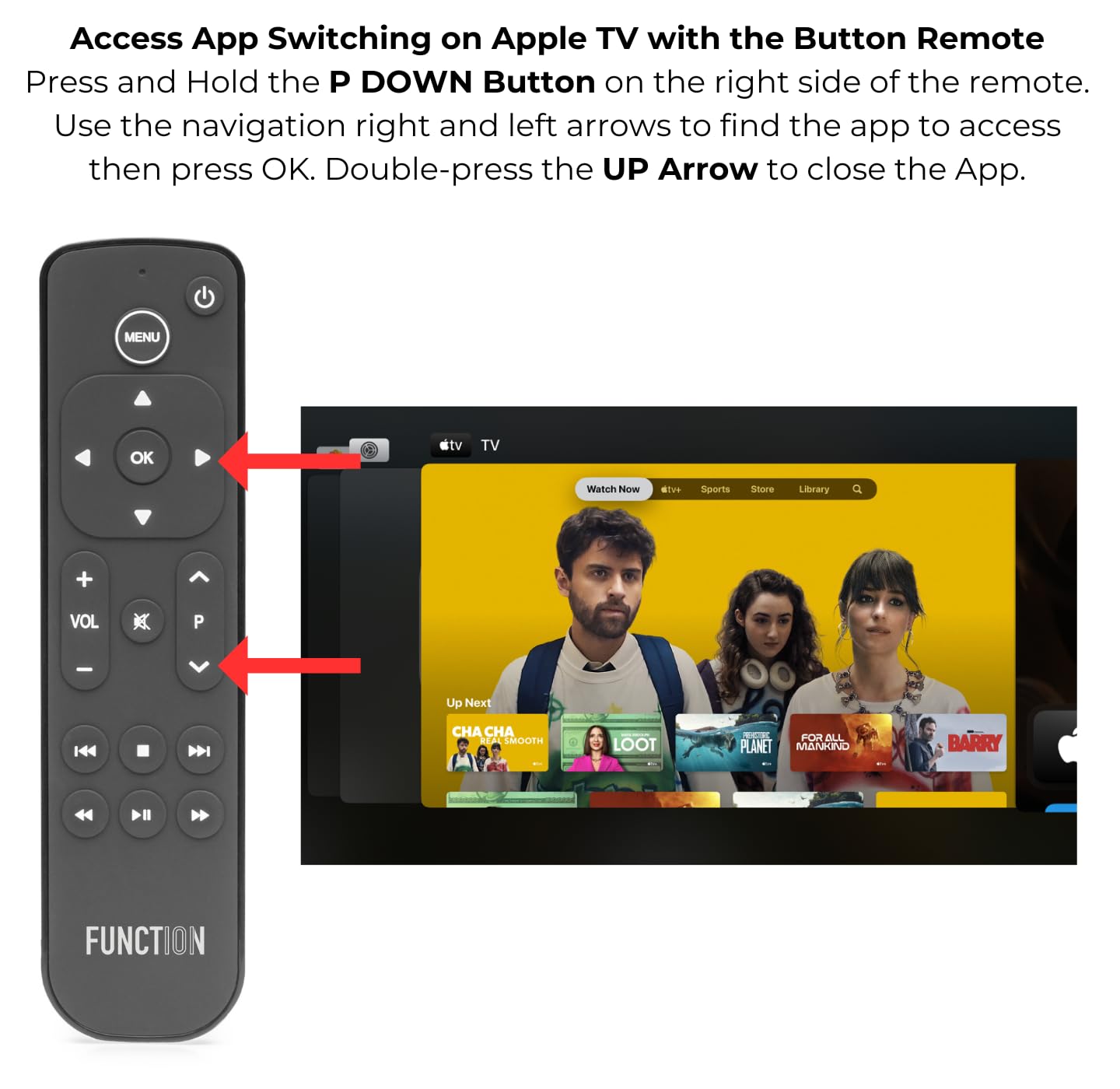 Function101 F101-ATVRM Apple TV Replacement Remote Control with Infrared Connectivity - Includes 2 AAA Batteries | Perfect for Home Entertainment, Streaming Movies & TV Shows