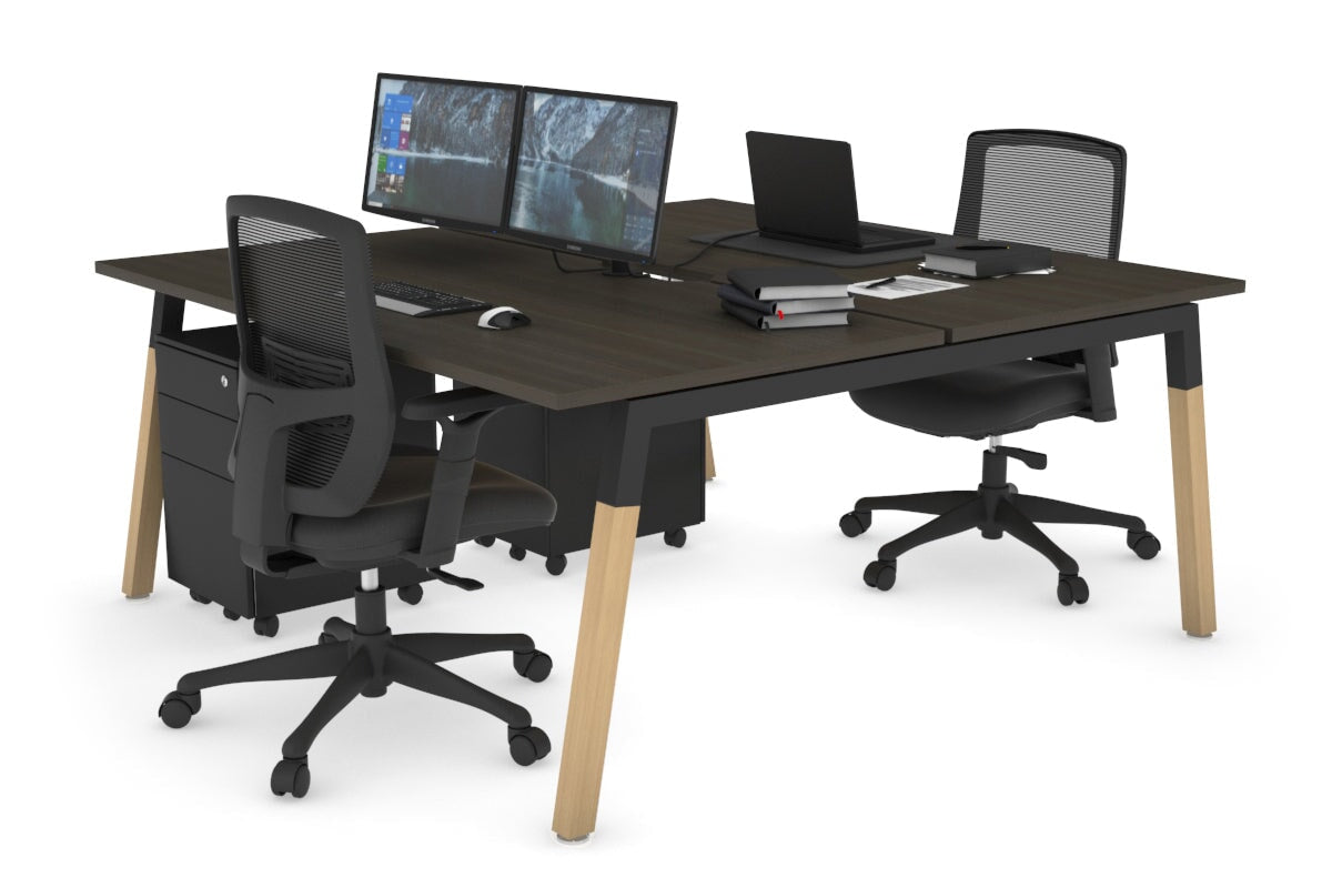 Quadro A Legs 2-Person Office Workstation with Wood Legs & Cross Beam - 1800L x 800W Dimensions with Cable Management Scallop | Perfect for Shared Workspaces & Home Offices