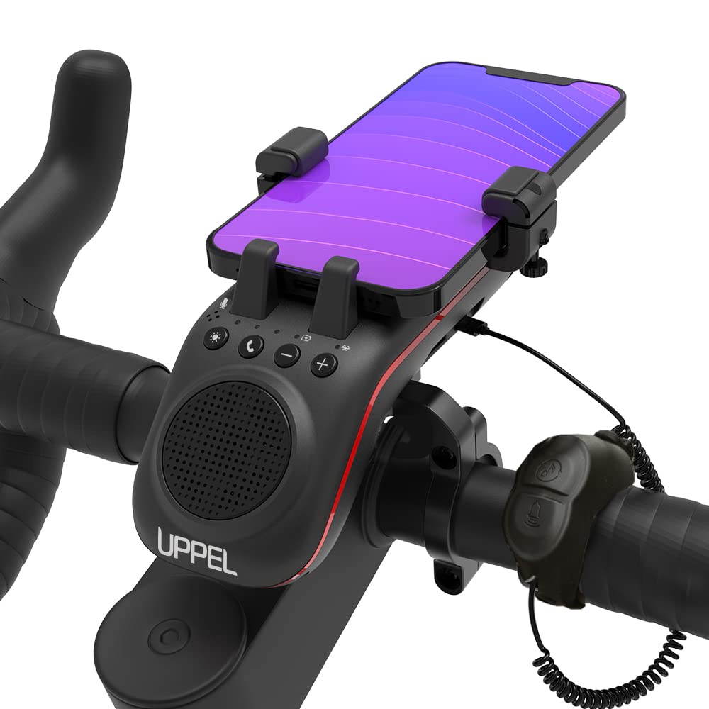 10-in-1 Bluetooth Bike Speaker with Phone Holder, LED Light, Power Bank & Horn - Waterproof Wireless Bicycle Speaker for Road & Mountain Biking - Perfect for Outdoor Cycling, Commuting & Fitness Rides (Black)
