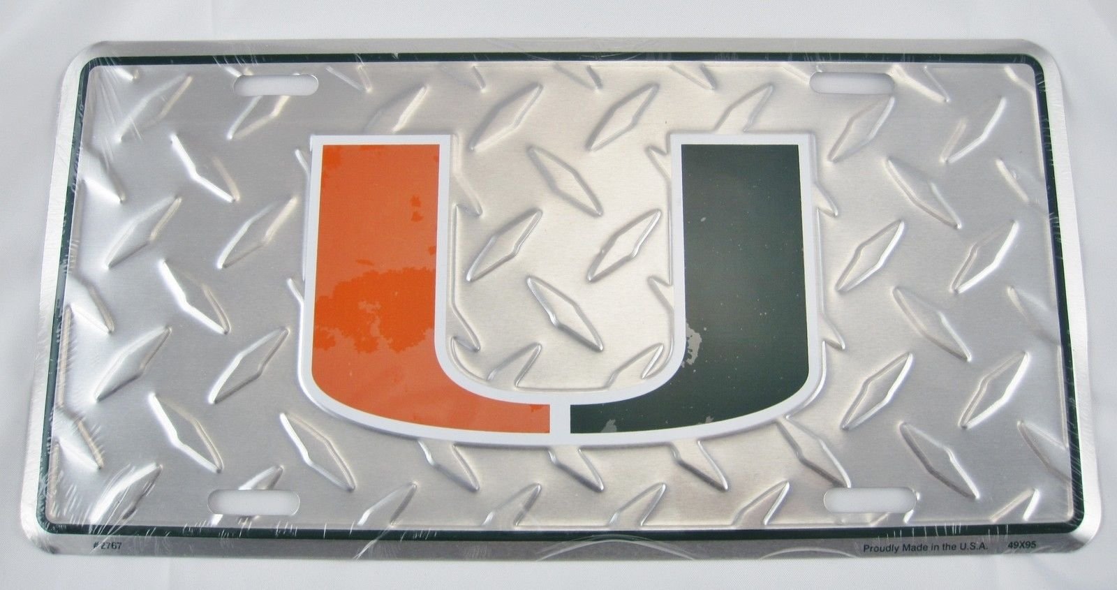 Miami Hurricanes Football License Plate - University of Miami Diamond Metal Sign - Perfect for Tailgating, Game Day Decor & Fan Gifts (Size L24)