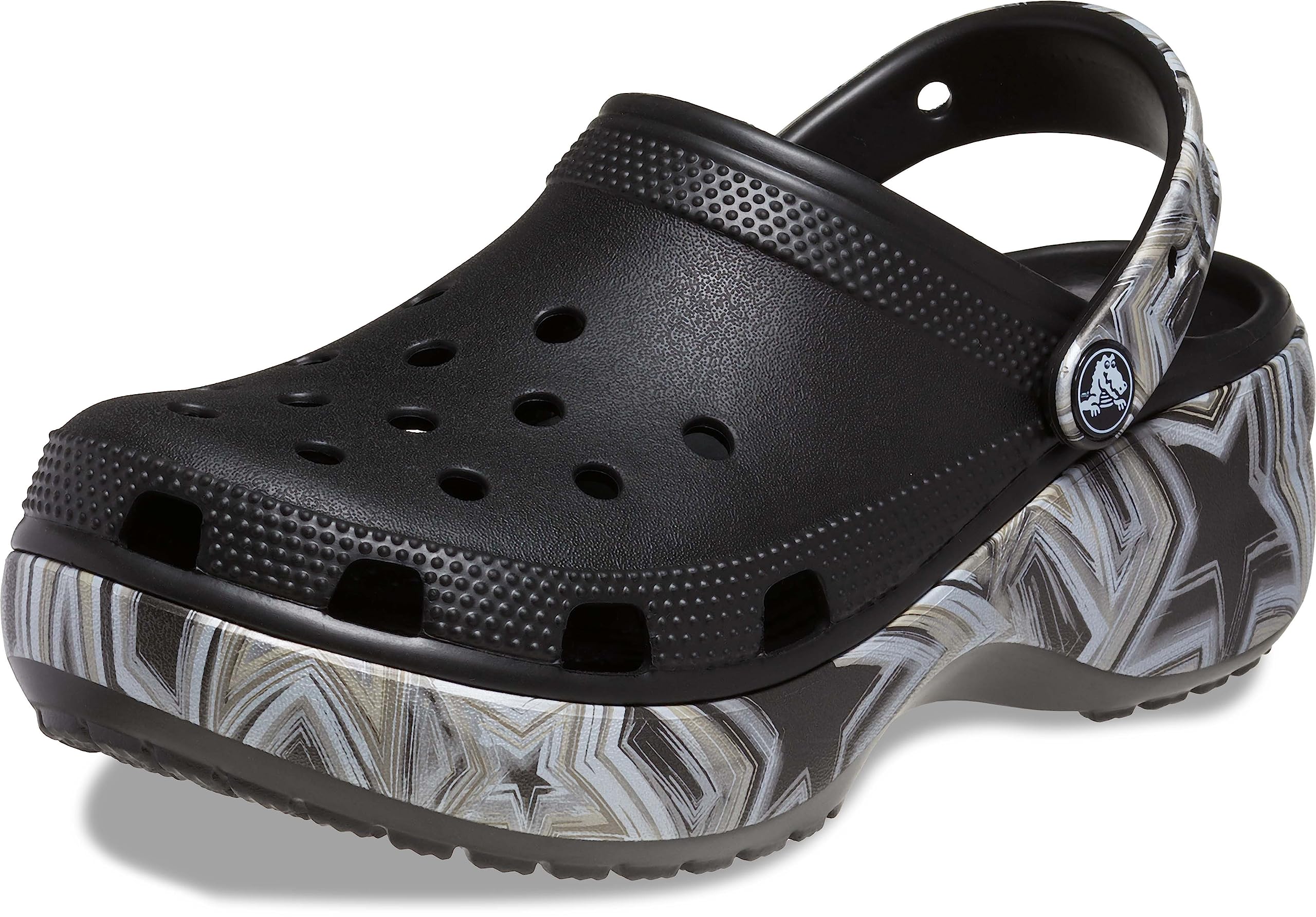 Women's Crocs Platform Glitter Clogs with Graphic Print - Comfortable Slip-On Shoes for Casual Wear, Beach, Pool & Outdoor Activities